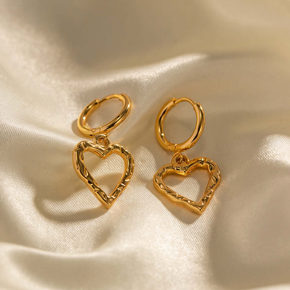 18K Gold Hollow Heart Huggie Hoop Earrings for Women | JDE046 | Perfect for Valentine's Day, Anniversary Gifts & Everyday Wear