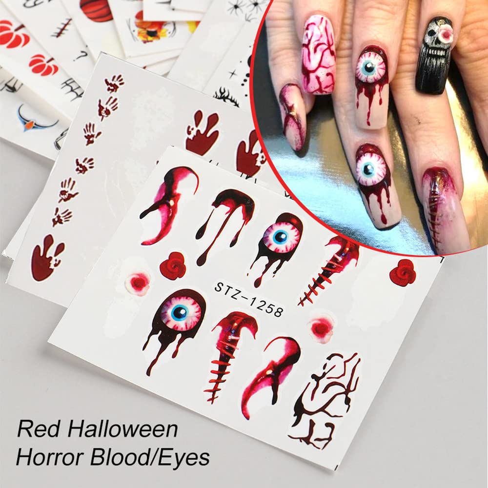 Halloween Nail Art Stickers - 24 Sheets Water Transfer Decals with Pumpkin, Skull & Spider Web Designs | Nail Art Supplies for Women | Perfect for Halloween Parties, Manicure Decor & DIY Nail Art Projects
