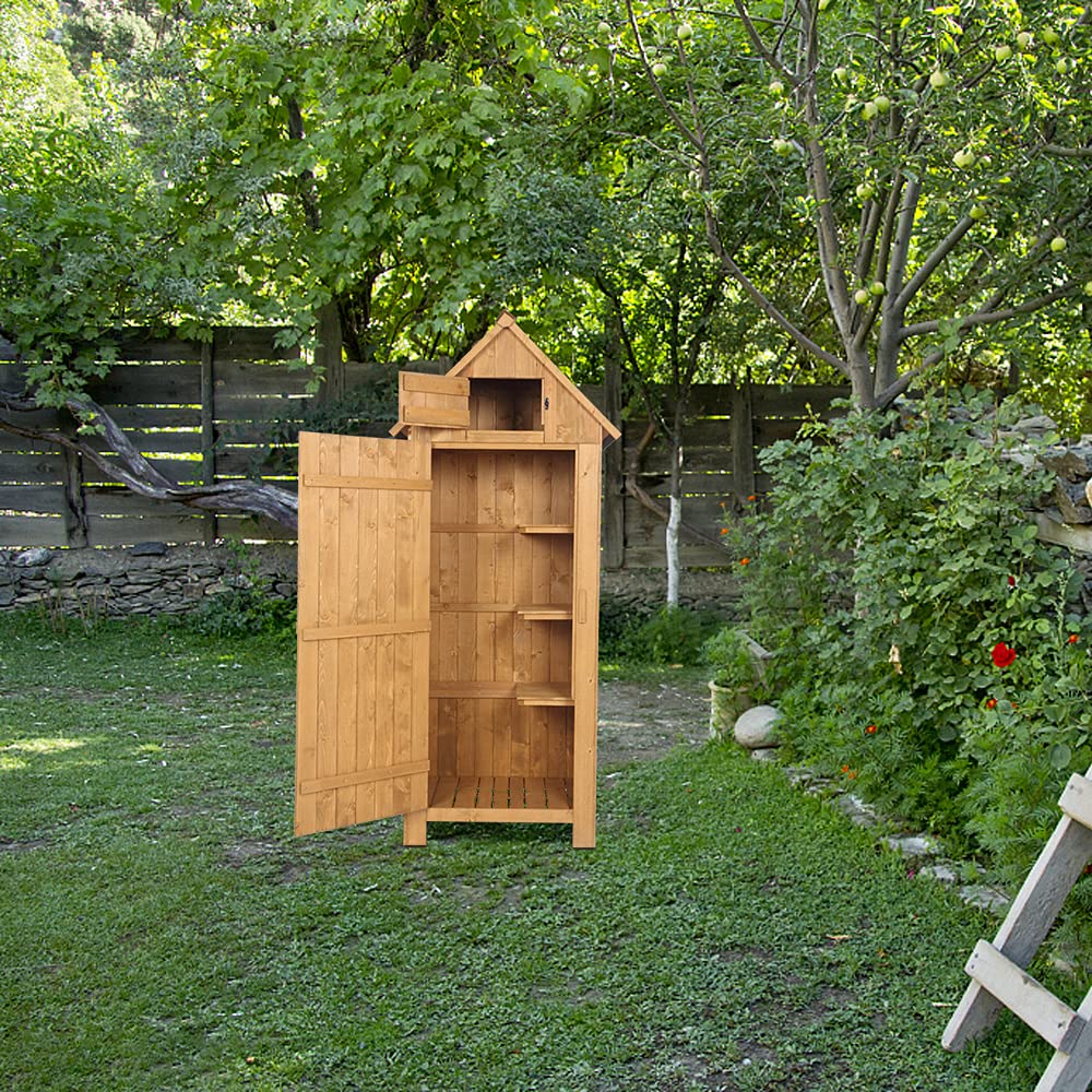 Ochine Wooden Garden Storage Shed - Outdoor Lockable Tool Cabinet Organizer for Yard, Patio & Backyard | Weatherproof Wood Shed for Gardening Tools, Lawn Equipment & Outdoor Storage