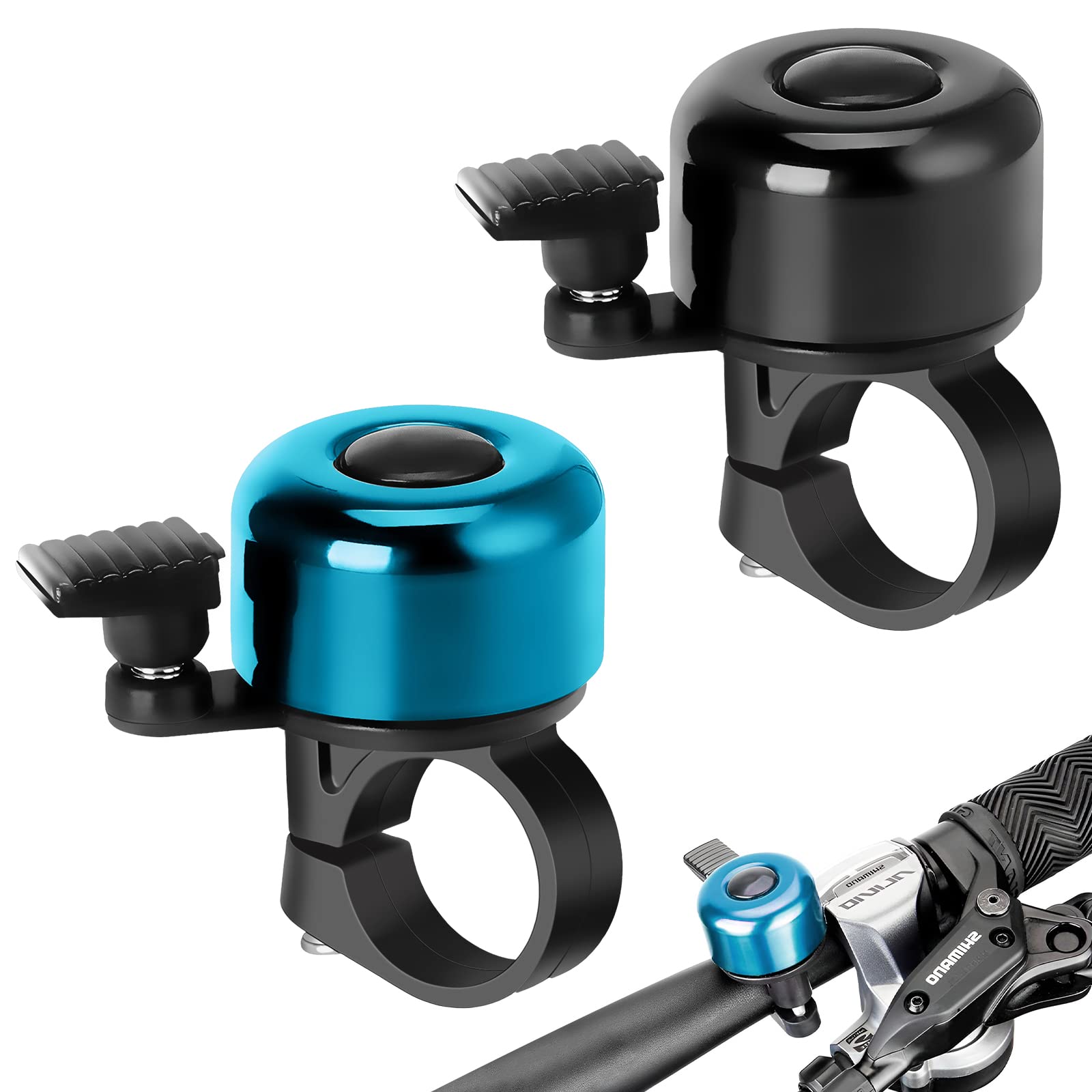 2 Pack Aluminum Bike Bell - Loud & Clear Bicycle Bell for Adults, Kids, Teens - Right/Left Hand Use for City & Mountain Bikes - Perfect for Commuting, Cycling Safety & Outdoor Adventures