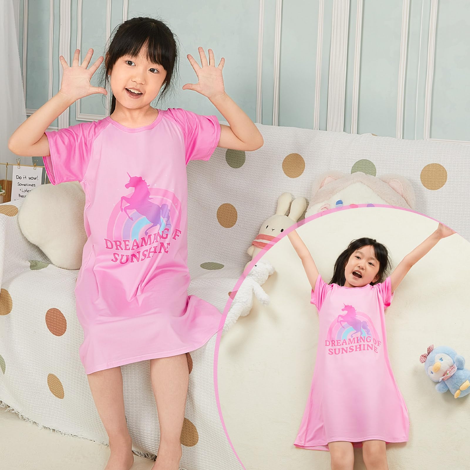 MHJY Girls Nightgowns - Short Sleeve Princess Pajama Sleep Shirts for Kids & Toddlers | Soft Cotton Night Dresses for Comfortable Sleep & Playtime