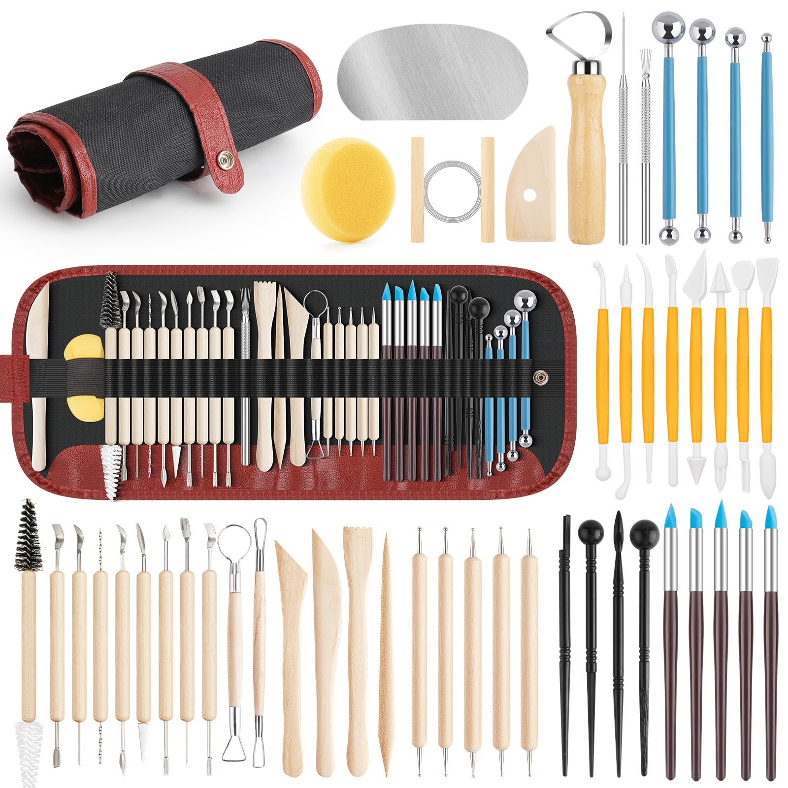 48PCS Pottery Sculpting Tools Kit - Professional Clay Carving & Ceramic Modeling Tools for Pottery Kiln, Polymer Clay Trimming - Perfect for Beginners, Adults & Artists - Great for DIY Crafts, Home Decor & Pottery Classes