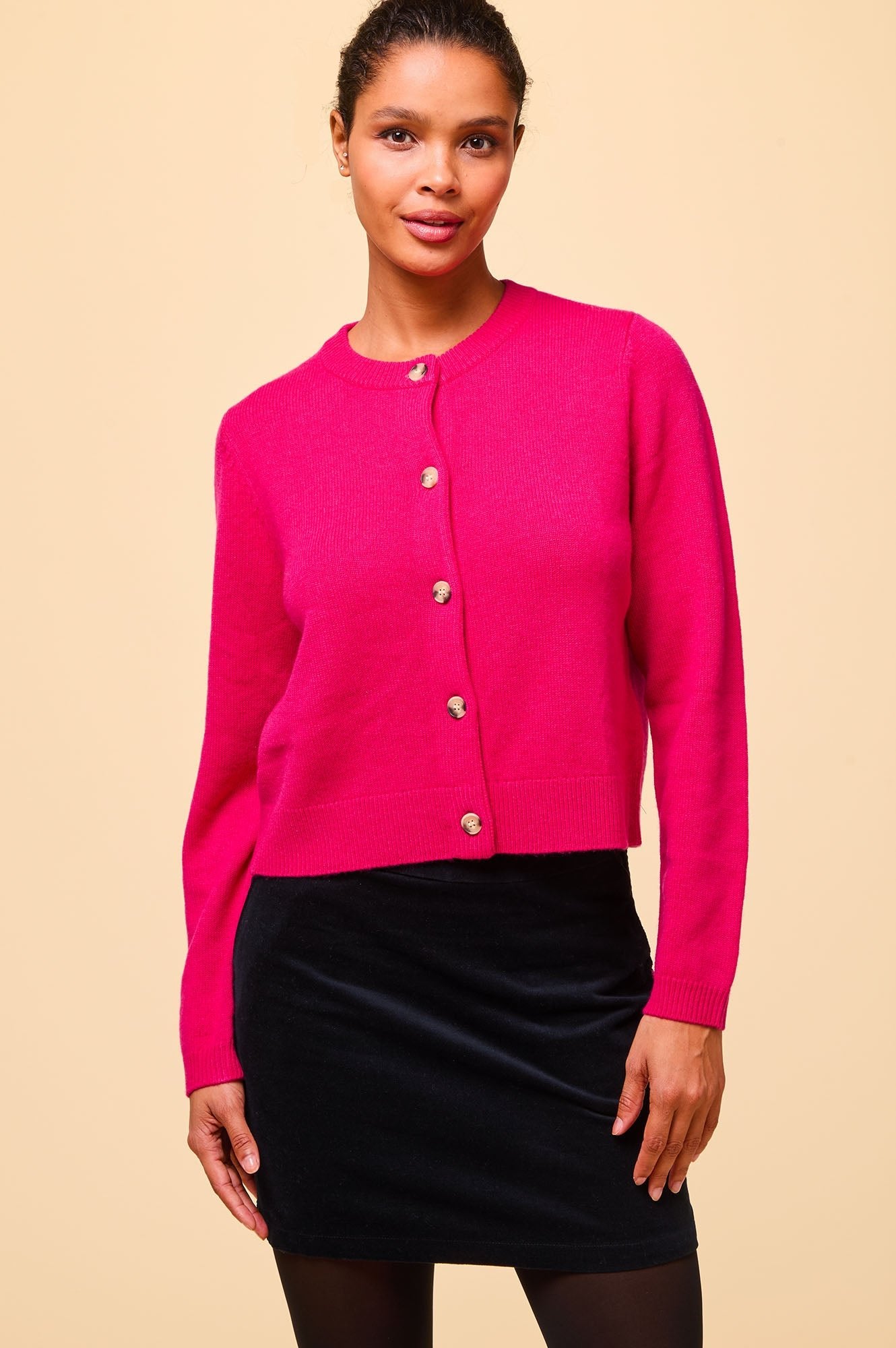 Merino Wool Brittany Cardigan for Women - Soft & Cozy Knit Sweater in Party Pink | Perfect for Fall, Winter & Holiday Gatherings