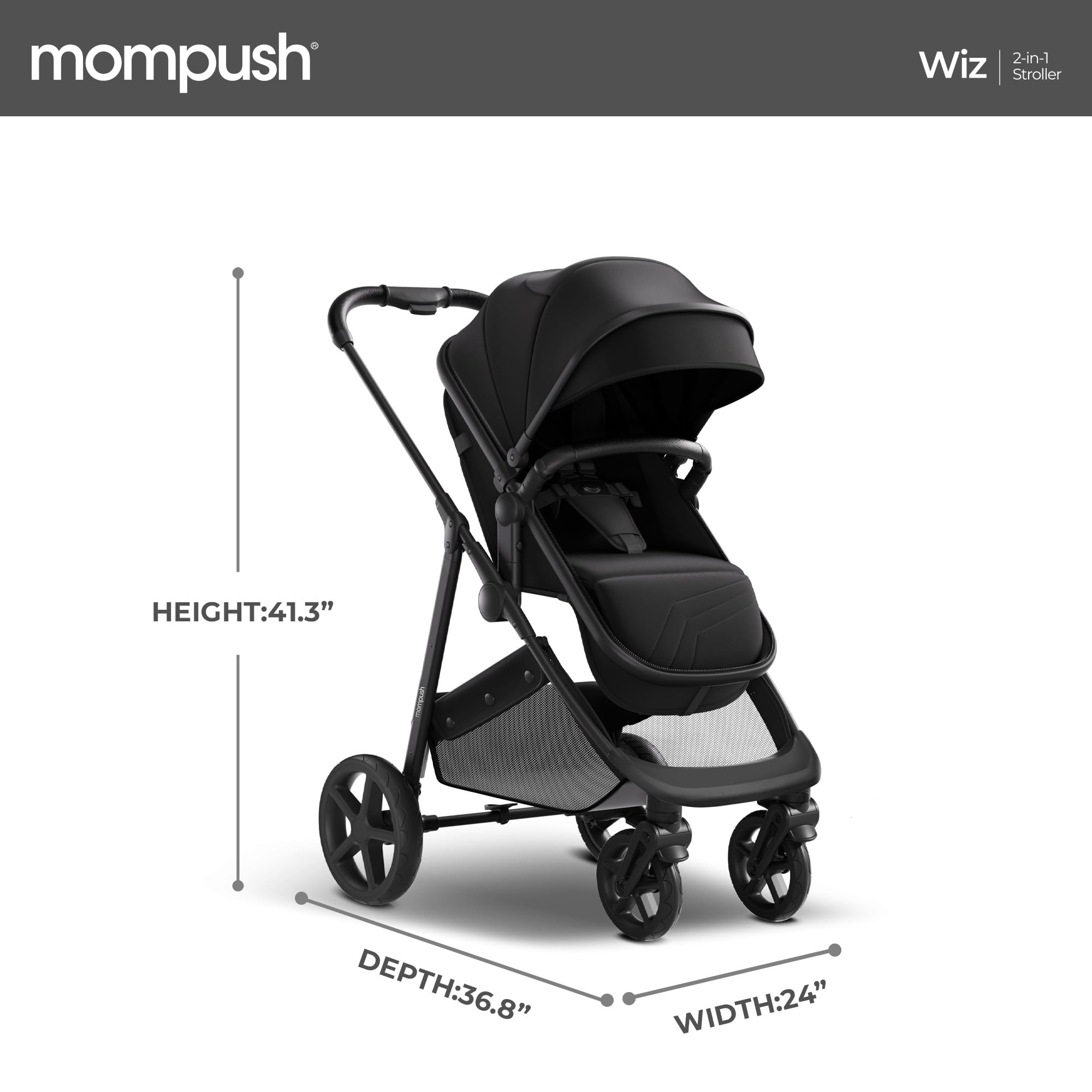 Mompush Wiz 2-in-1 Convertible Baby Stroller with Bassinet & Reversible Seat - Foldable Lightweight Infant Stroller with Large UPF 50+ Canopy - Perfect for Newborns, Travel & Everyday Use