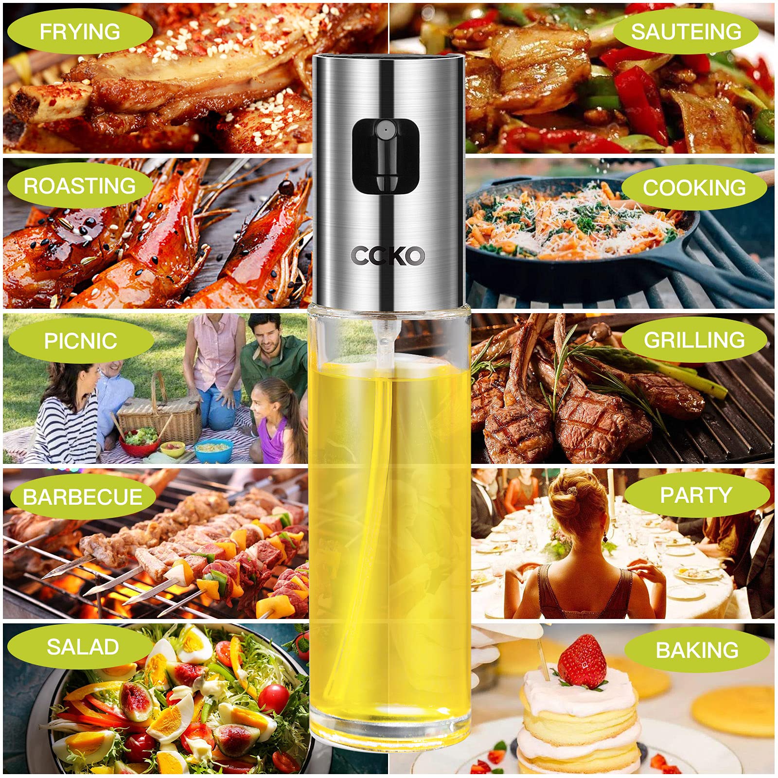 CCKO Oil Sprayer for Cooking - Non-Aerosol Oil Spray Dispenser Bottle for Air Fryer, Baking, BBQ, Salad, Frying & Grilling | Perfect for Healthy Cooking & Kitchen Use