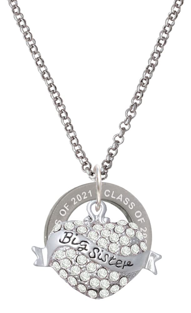 Class of 2021 Big Sister Crystal Heart Affirmation Necklace - 23.5