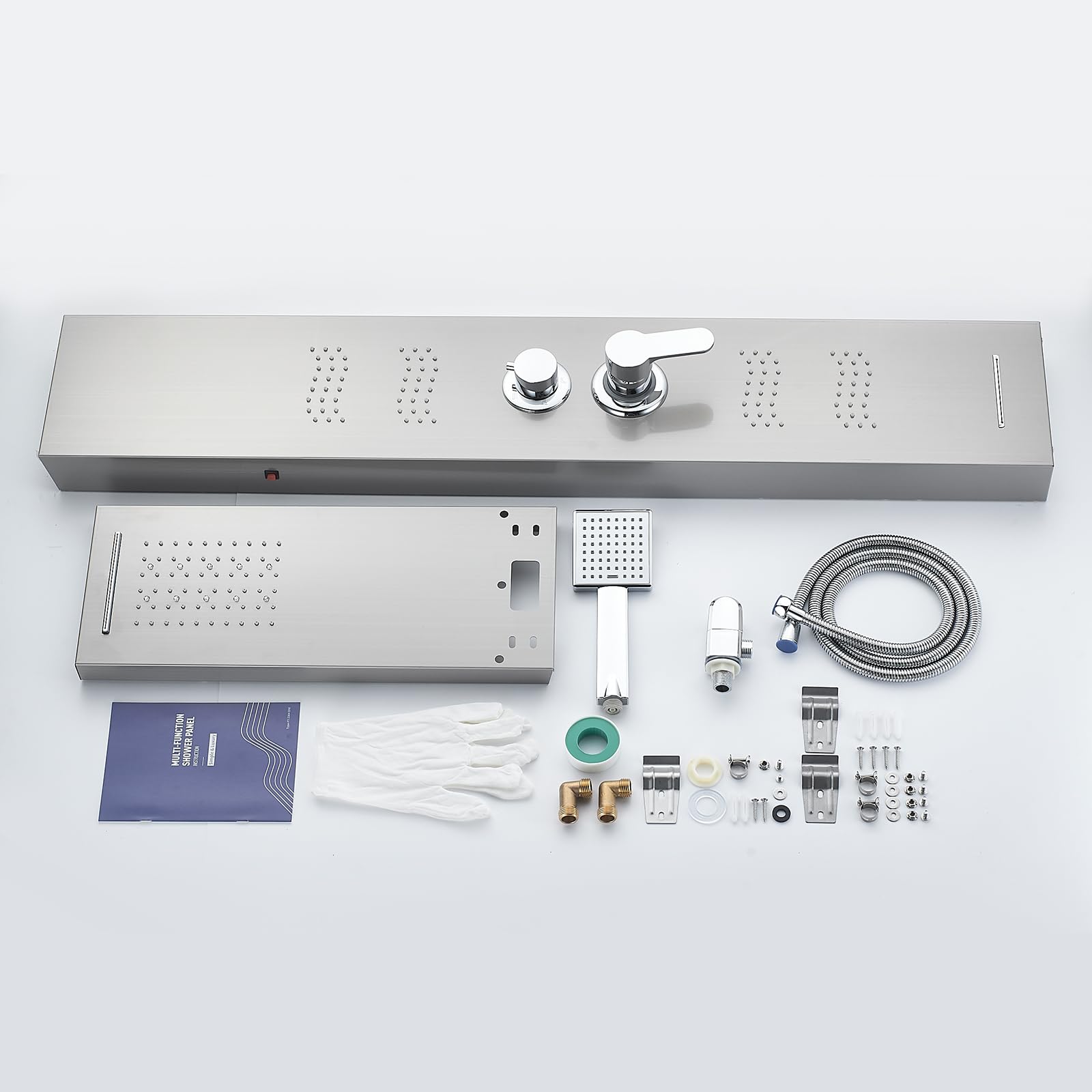 5-in-1 Stainless Steel Shower Panel Tower System with LED Lights - Rainfall Shower Head, Waterfall, Body Spray, Handheld Shower & Tub Spout (Brushed Nickel) | Perfect for Modern Bathroom Renovation & Spa-Like Shower Experience