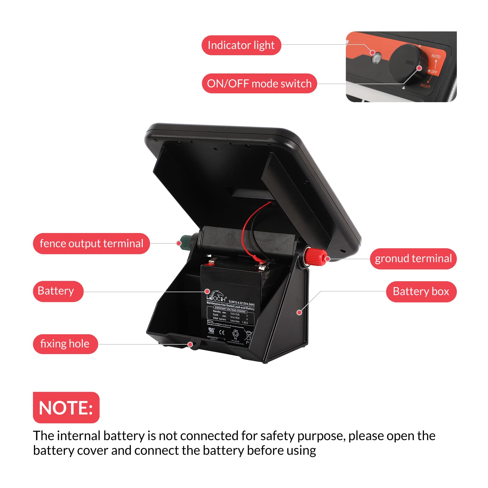 MINI400 20 Mile Solar Electric Fence Charger - 0.3J Output Energizer with Day/Night Mode | Weatherproof Solar Powered Fence Controller for Farms, Ranches & Livestock Protection
