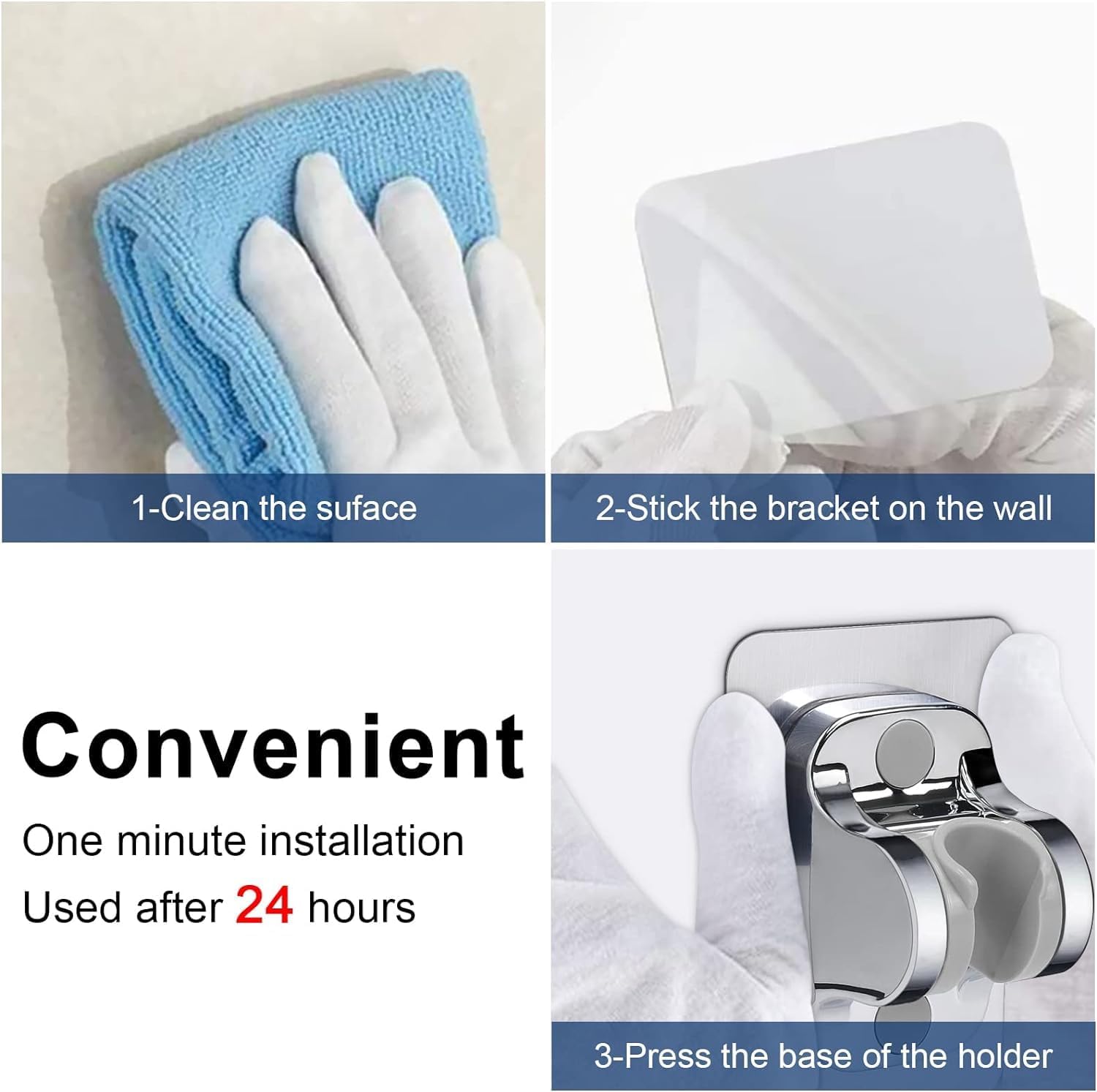 BONIRY Adjustable Self-Adhesive Shower Head Holder - No Drill Wall Mount, Waterproof Chrome Finish for Handheld Shower - Perfect for Bathroom, RV & Small Spaces