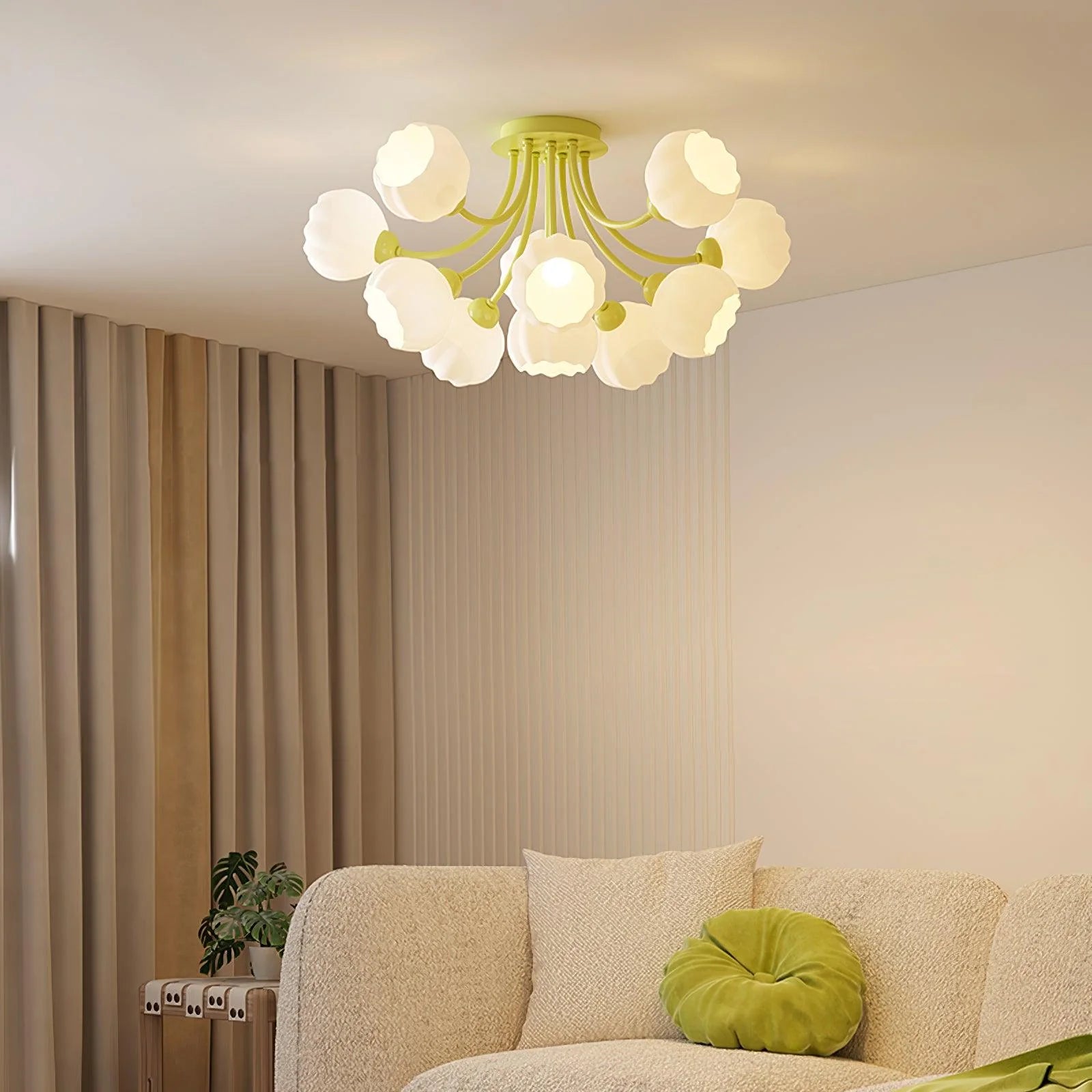 Pumpkin Matcha Ceiling Light - Modern LED Hanging Fixture for Bedroom, Living Room & Kitchen | Dimmable Soft Lighting for Cozy Home Decor