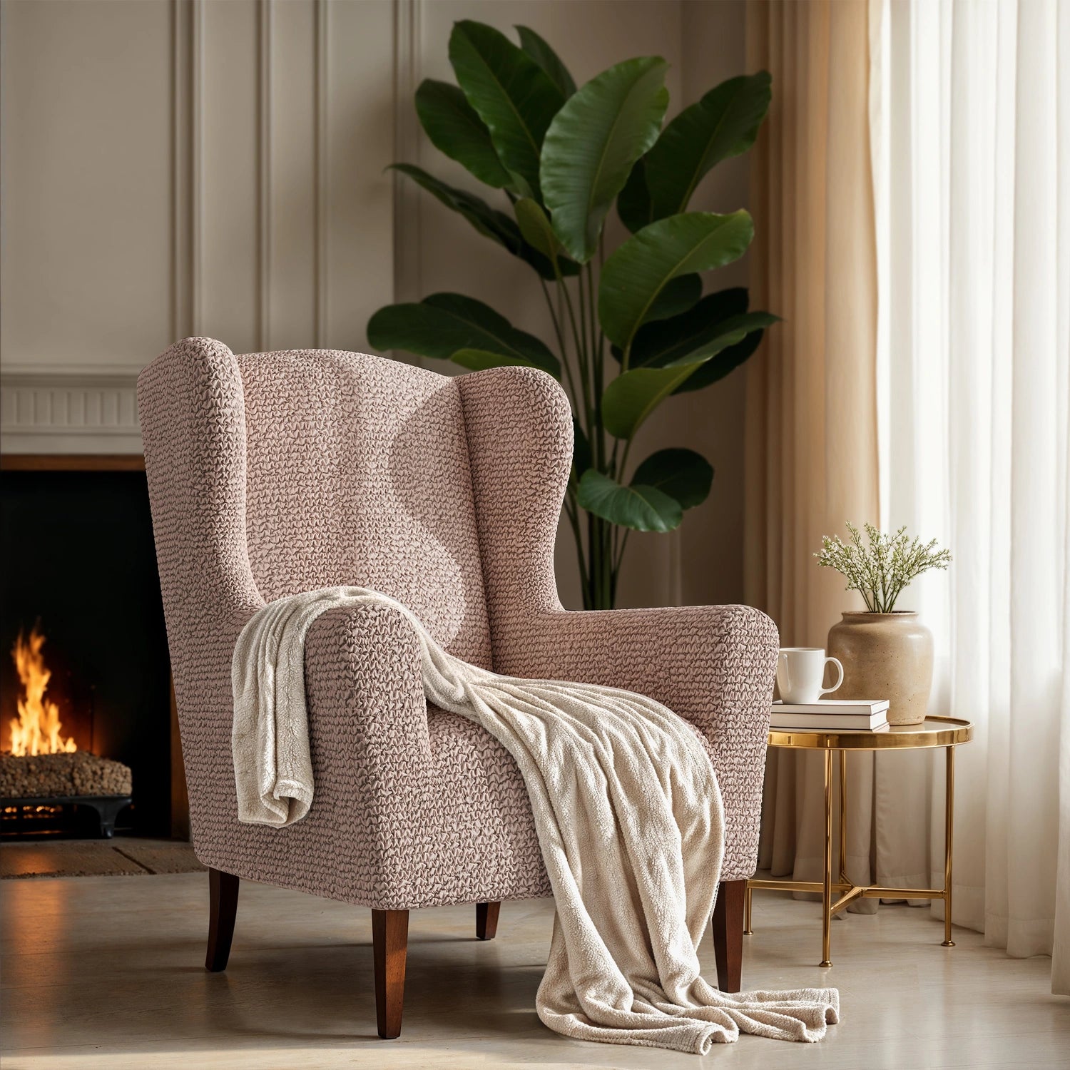 Premium Wingback Chair Slipcover - Microfiber Collection | Washable & Stretchable Furniture Protector for Living Room, Office, or Bedroom