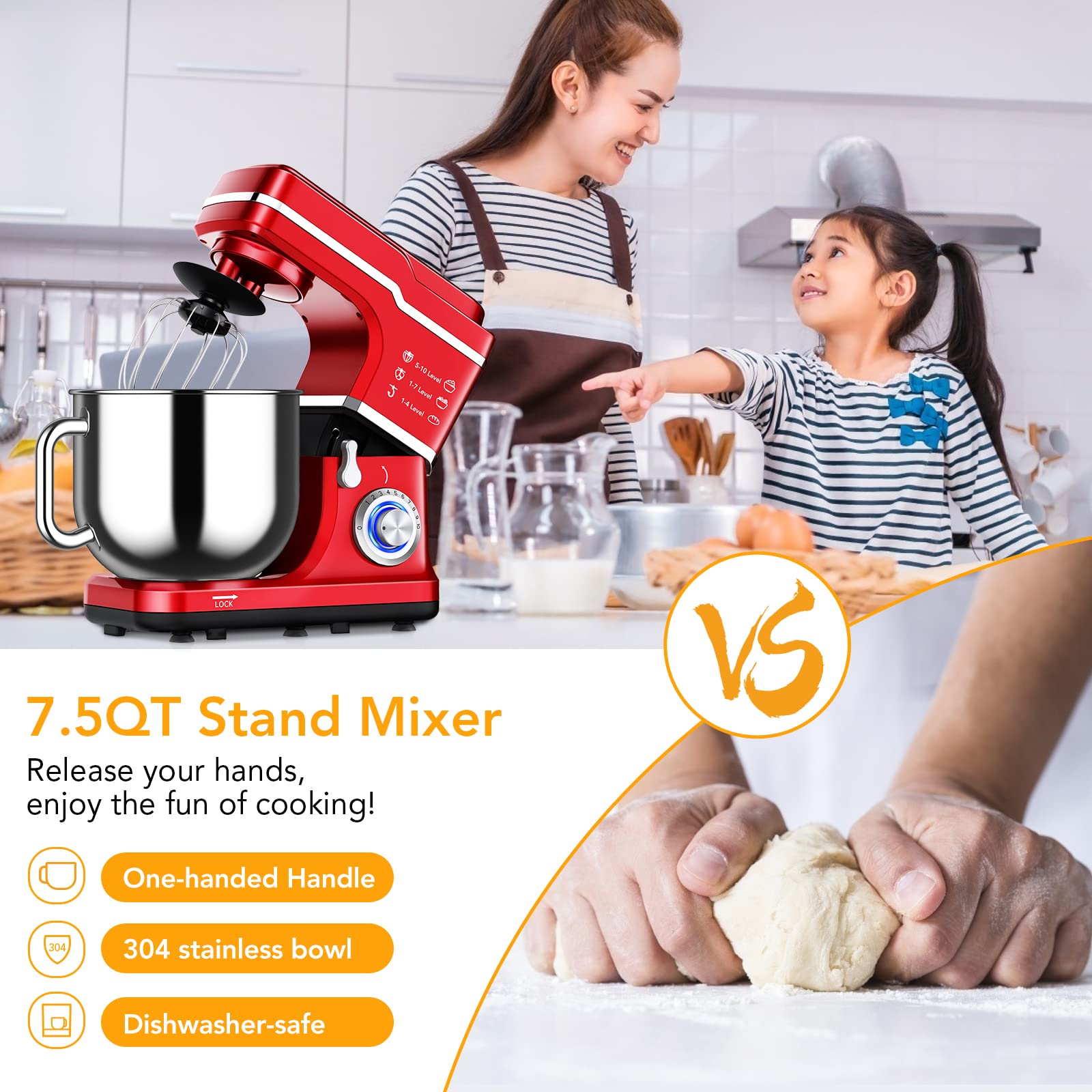 **Garvee 7.5QT Stand Mixer, 10-Speed Tilt-Head Electric Kitchen Mixer with Stainless Steel Bowl, Dough Hook, Beater & Splash Guard – Perfect for Baking Cakes, Cookies & Bread at Home**