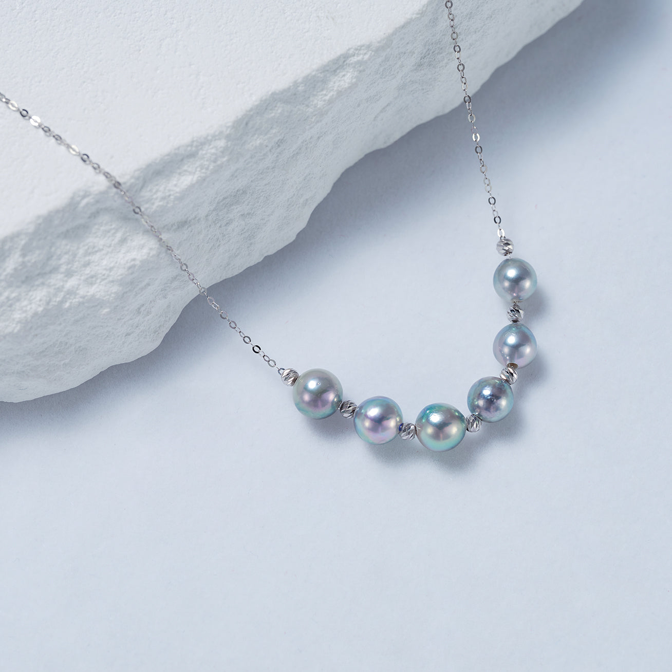 18K Solid Gold Silver Blue Akoya Pearl Necklace for Women - Elegant Bridal Jewelry, Wedding Gift & Special Occasion Accessory - KN00194
