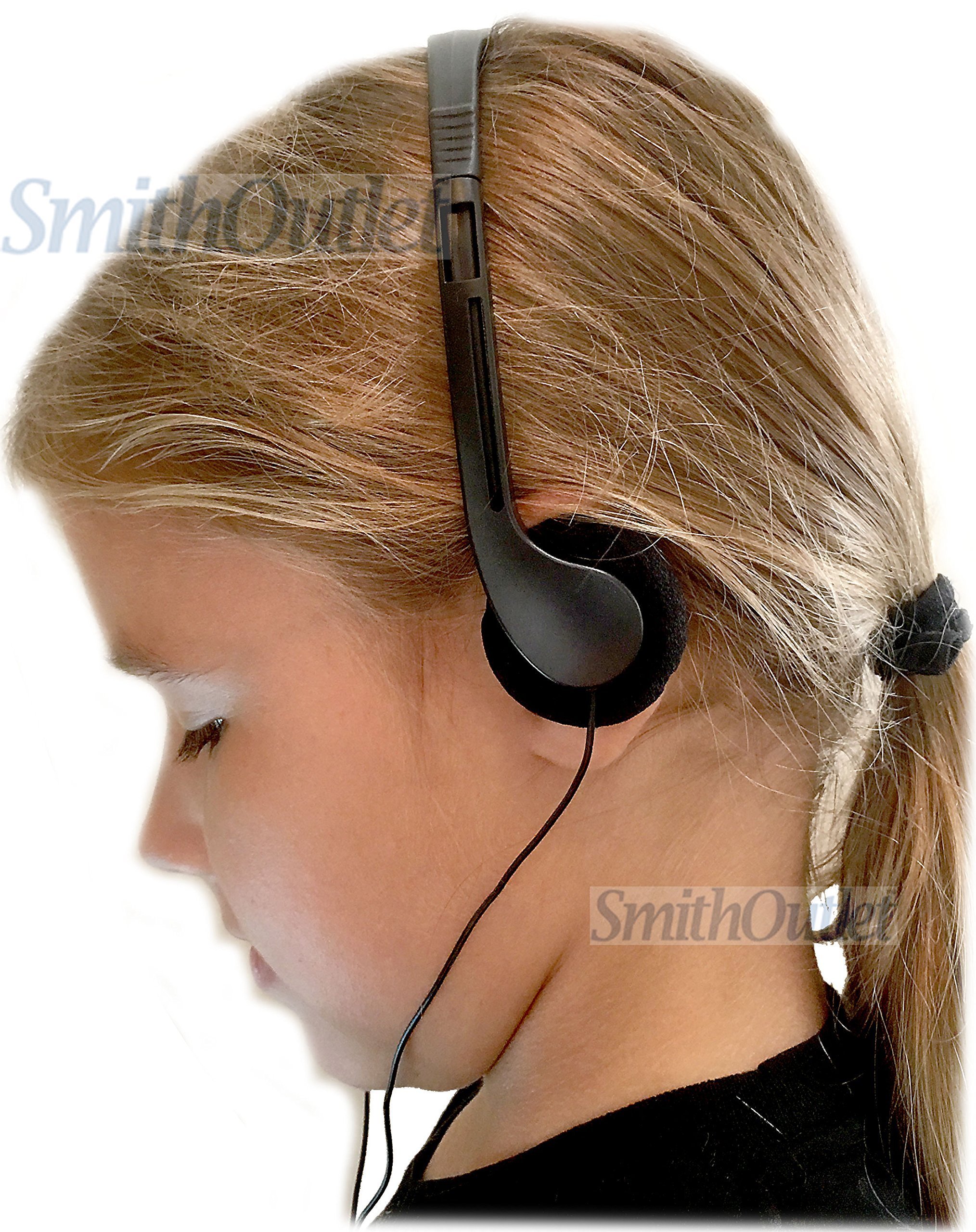 SmithOutlet 100 Pack Bulk Classroom Headphones - Durable Student Headphones with 3.5mm Jack for School Testing, Library, Computer Labs & Online Learning (Black) - Perfect for Distance Education, E-Learning & Study Sessions