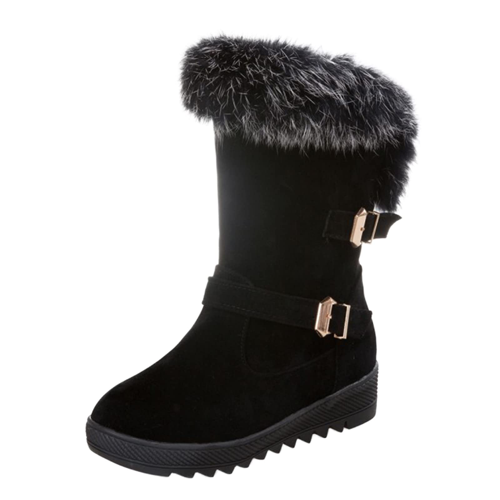 Women's Winter Fashion Boots 2022 - Comfortable Fleece Lined Suede Boots with Heel & Buckle Design - Warm Furry Booties for Women - Perfect for Cold Weather, Snow Days & Outdoor Activities