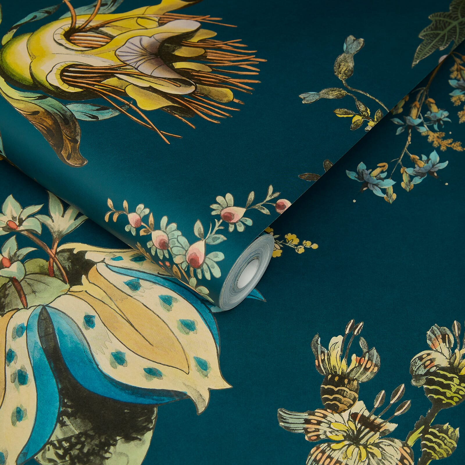 FLORA FANTASIA Wallpaper - Cerulean Blue Botanical Peel and Stick Wallpaper for Bedroom, Living Room & Nursery Decor