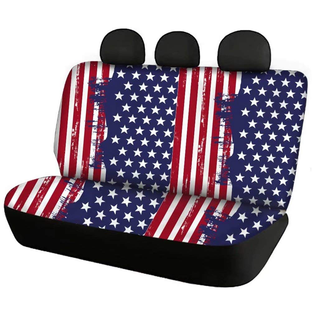 Stars and Stripes Car Seat Covers - American Flag Pattern Back Seat Cushion Protector for Cars, Trucks & SUVs | Waterproof Bench Cover for Kids, Pets & Dog Protection | Patriotic Red White Blue Decor - Perfect for Road Trips, Family Travel & 4th of July Celebrations