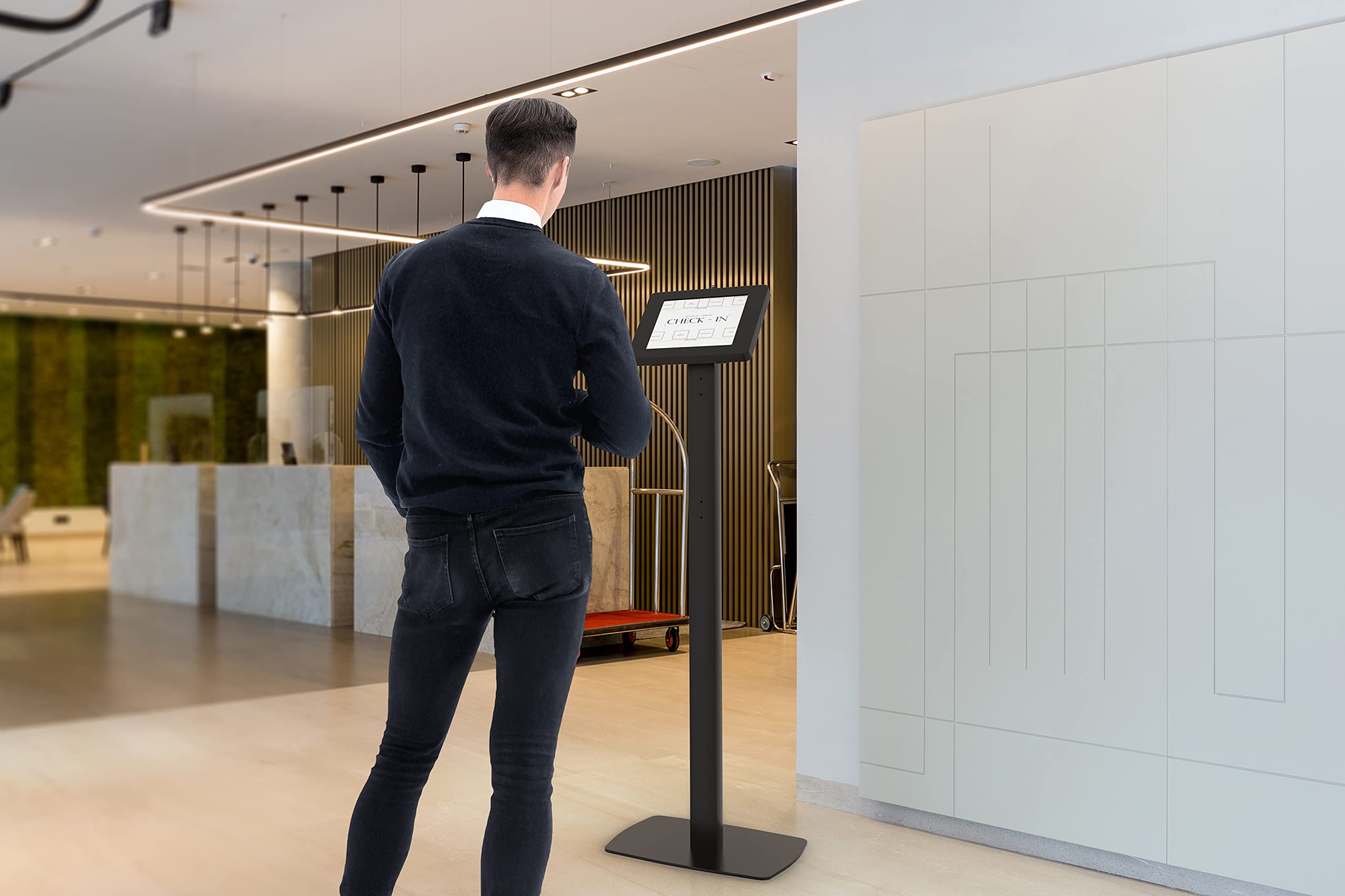 360° Adjustable Thin Floor Stand Kiosk for iPad Mini & Samsung Tab A - Tall Standing Tablet Holder with Charger Access & Lock - Perfect for Retail, Exhibitions & Interactive Displays