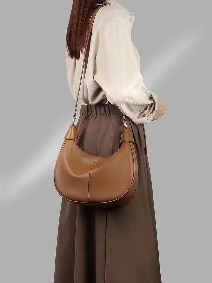 Stylish Semi-Circle Soft Leather Tote Bag for Women - Lightweight & Durable Handbag for Work, Travel & Everyday Use