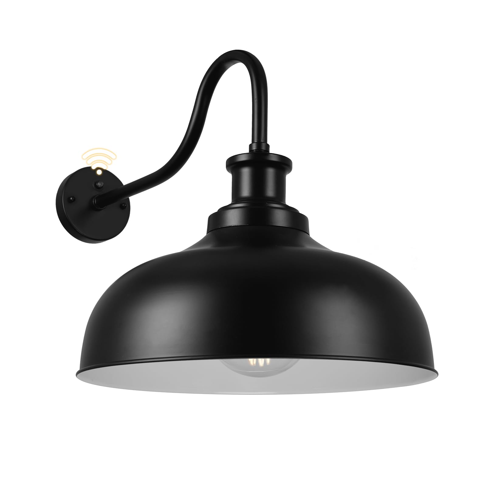 Dusk to Dawn Outdoor Gooseneck Barn Light - 14 Inch Vintage Farmhouse Wall Sconce, Industrial Black Porch Lantern (1 Pack) - Perfect for Patio, Garage & Entryway Lighting