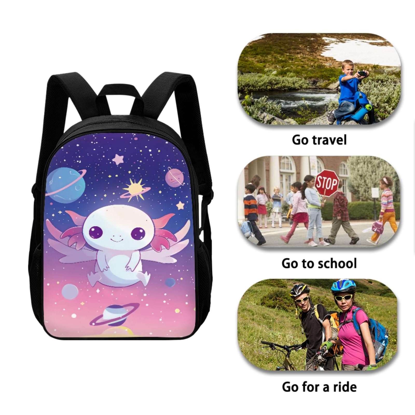 **Adorable Axolotl Backpack Set for Girls - Cute School Backpack with Lunch Box, Pencil Case & Bottle Holder - Perfect for Kindergarten & Elementary School - 4-Piece Bookbag Set for Daily Use & Outdoor Adventures**