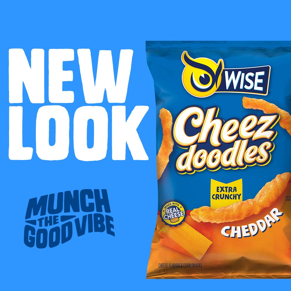 Wise Snacks Baked Cheez Doodles - Extra Crunchy Real Cheddar Cheese Puffs | Gluten Free, 0g Trans Fat, No Preservatives | 0.875oz Individual Snack Bags (42 Count) | Perfect for School Lunches, Halloween Treats & Kids Snack Time