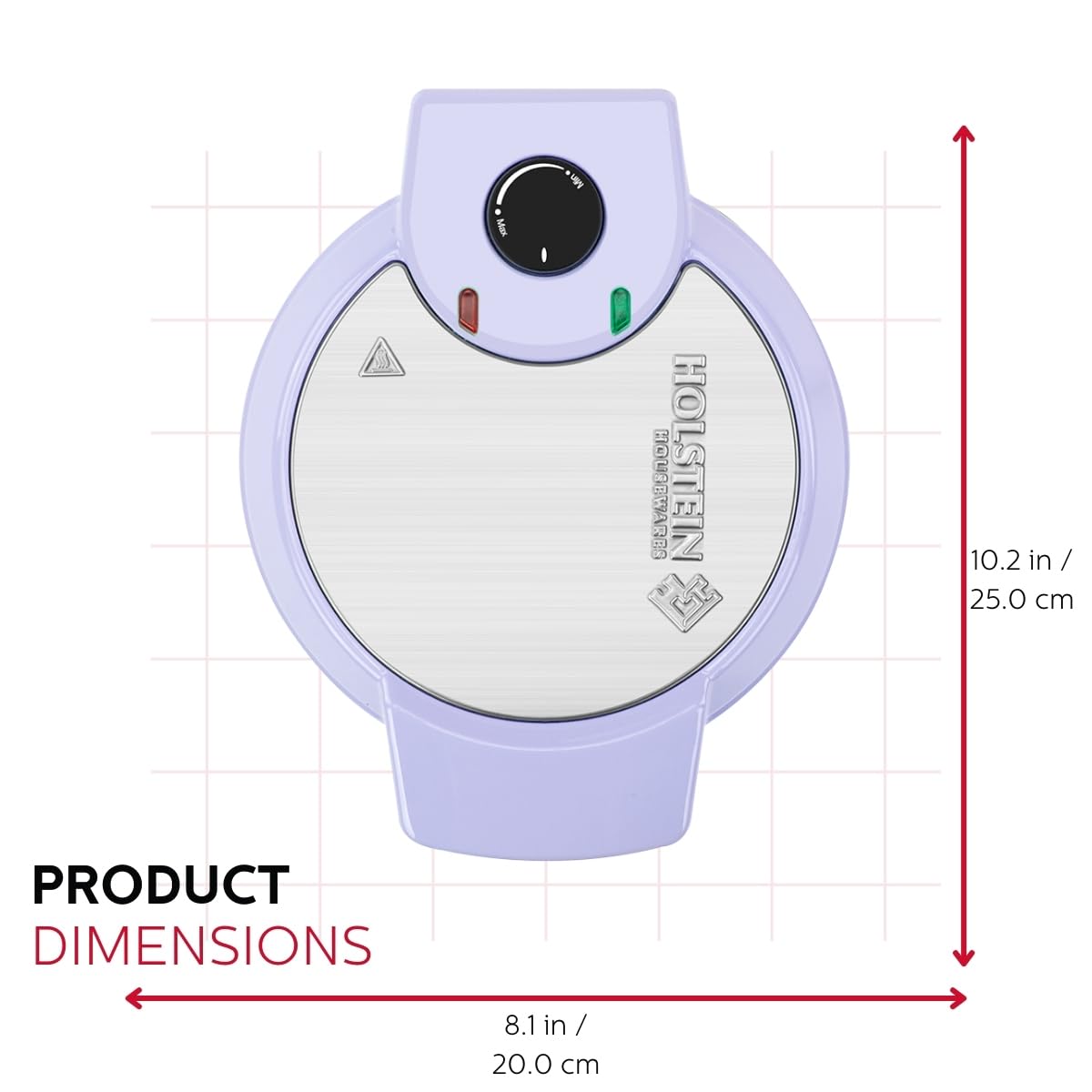 Holstein Housewares 7-Inch Non-Stick Waffle Maker with Adjustable Temperature Control - Stainless Steel & Lavender Belgian Waffle Iron for Perfectly Crispy Waffles - Ideal for Breakfast, Brunch, Family Gatherings & Holiday Cooking