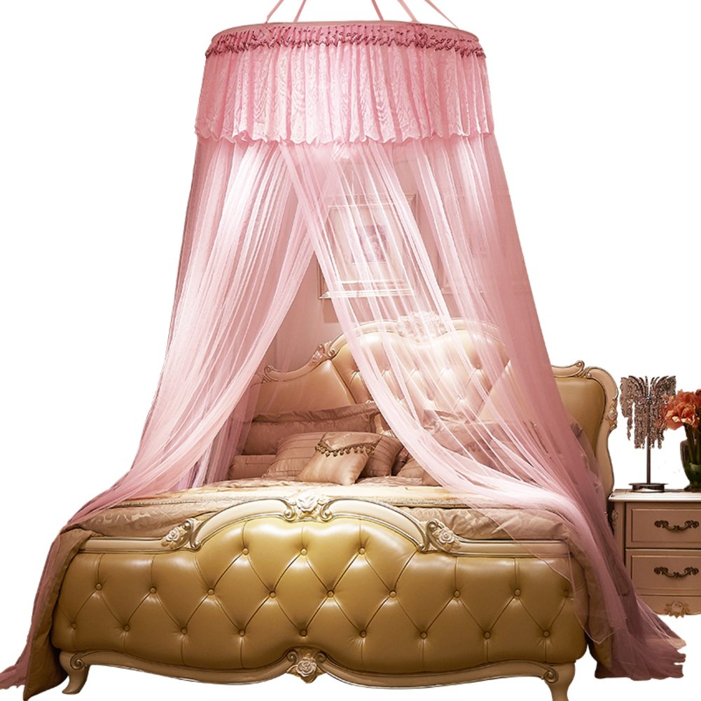 ODIUHEOHF Extra Large Round Hoop Bed Canopy - Mosquito Net for Crib, Twin, Full, Queen & King Size Beds (200x200cm/79x79inch, Pink) - Perfect for Nursery, Bedroom Decor & Outdoor Camping Protection