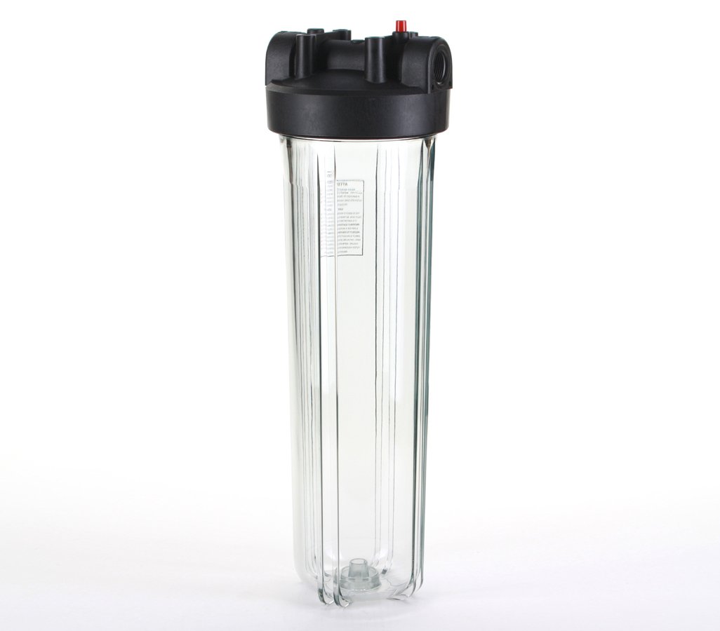 Hydronix HF45-20CLBK10 20-Inch Water Filter Housing with 1-Inch Ports - Clear Body for Whole House Water Filtration System, Under Sink Installation, and Commercial Use