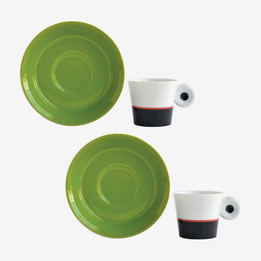 Bernardaud Irazu Espresso Cups and Saucers Set of 2 (4 Pieces) - Premium Porcelain Coffee Cups for Home, Cafe & Gifts