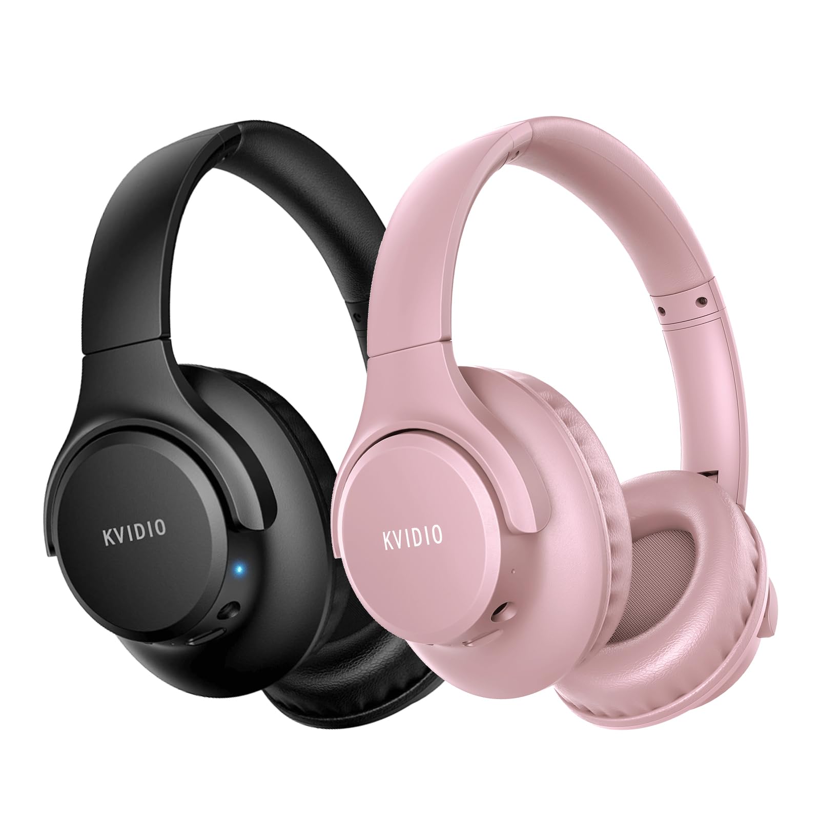 KVIDIO Bluetooth Over-Ear Headphones - 65H Playtime, Wireless with Mic, Foldable & Lightweight, Deep Bass & HiFi Stereo Sound for iPhone/Android - Perfect for Travel, Workouts & Gaming