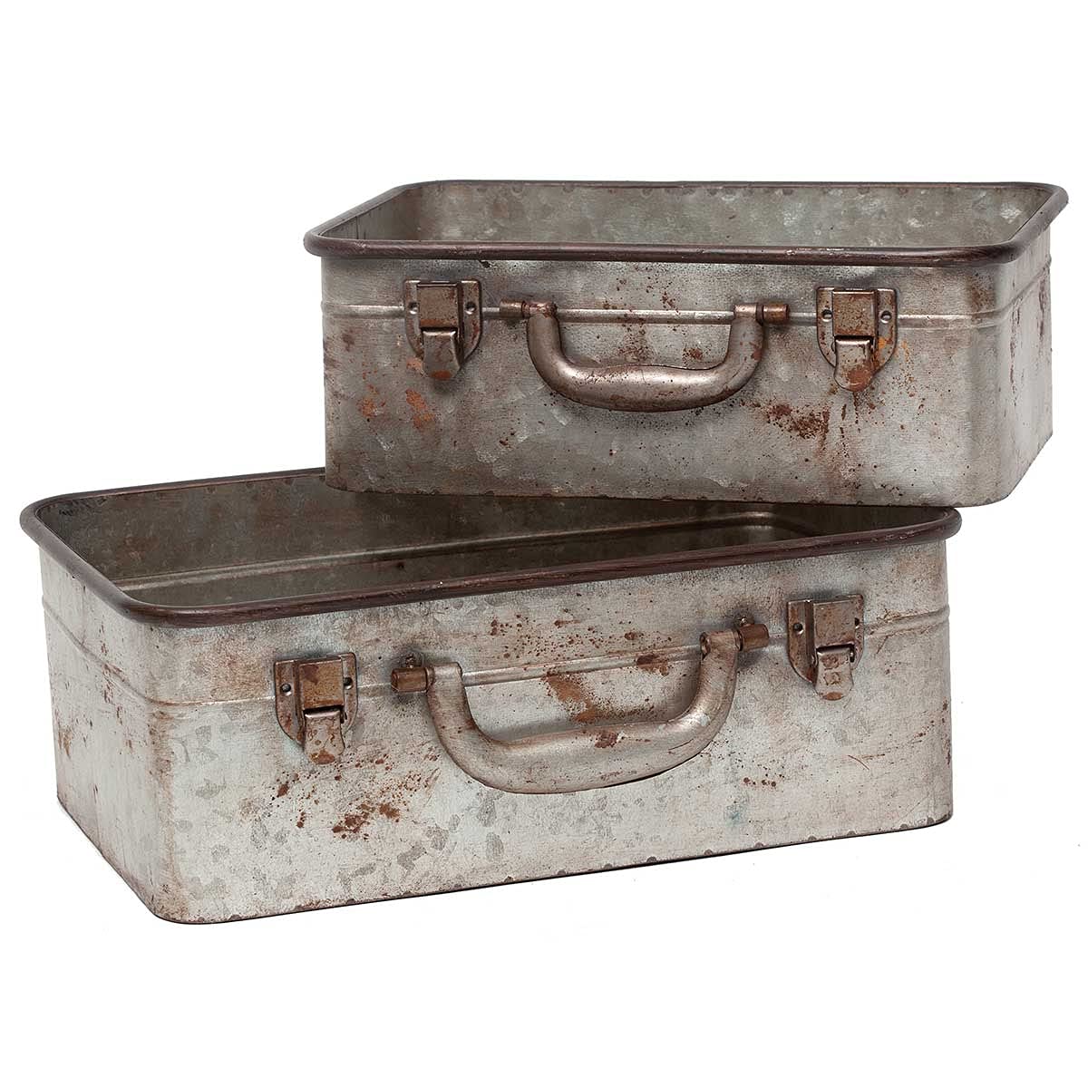 Vintage Metal Suitcase Storage Box - Rustic Industrial Planter with Modern Design for Home Decor, Office Organizer & Plant Container | Perfect for Succulents, Books & Keepsakes