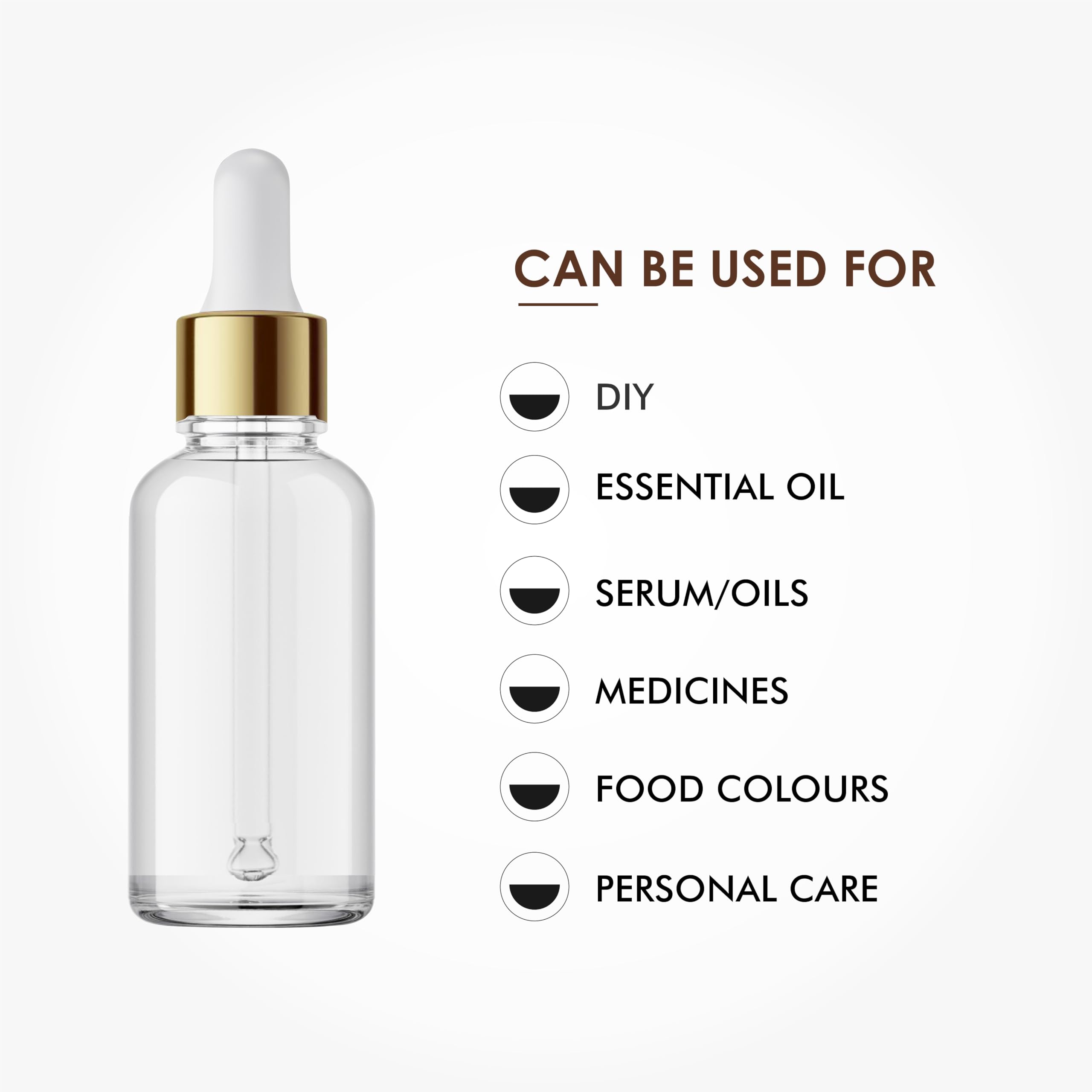 PACKCESS 30ml Clear Glass Dropper Bottles with Golden Ring & White Silicone Cap - Refillable Essential Oil Bottles, Leak Proof Serum Containers for DIY Cosmetics, Perfume, Face Oil (Set of 3) - Perfect for Travel, Home Use & Gift Giving
