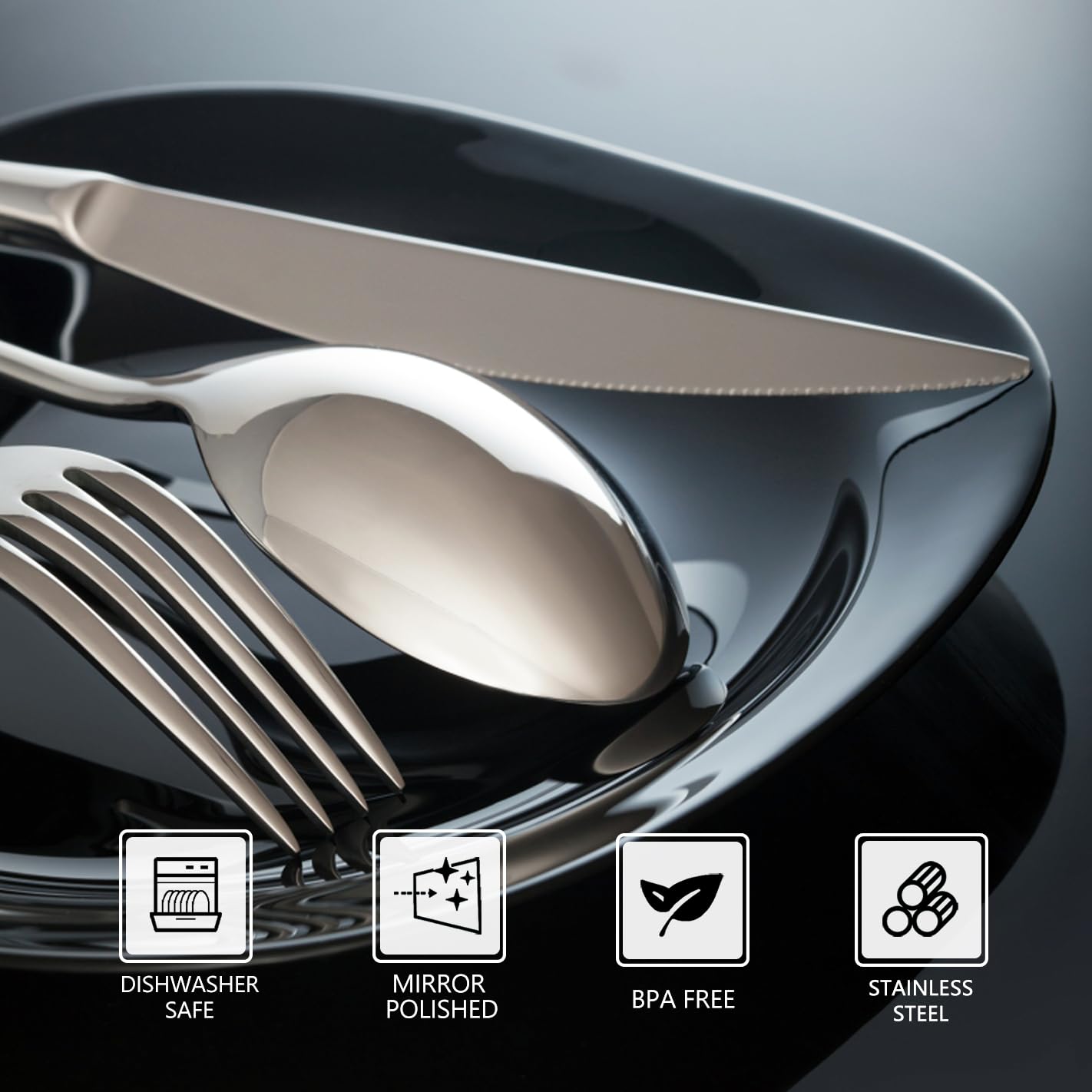 Premium Stainless Steel Silverware Set - SANTUO 9-Piece Mirror Polished Cutlery Set with Knives, Spoons & Forks for Home, Kitchen & Restaurant Use | Dishwasher Safe | Elegant Dining, Dinner Parties & Catering Events
