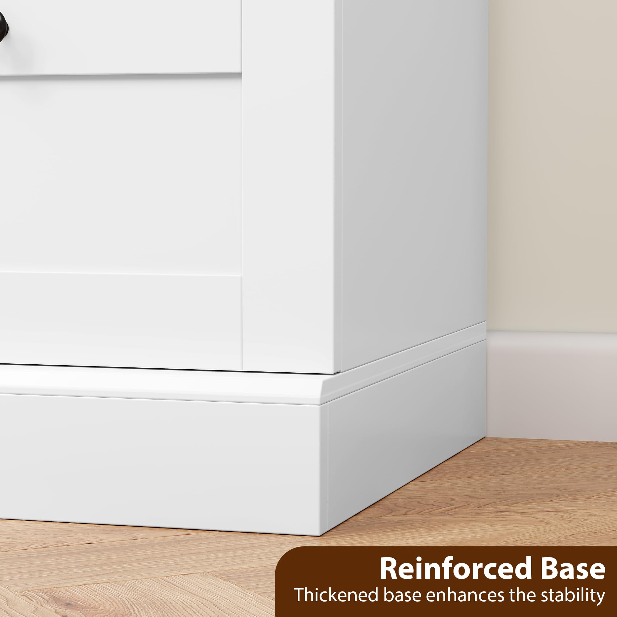 HOSTACK 6-Drawer White Wooden Dresser - Modern Wide Double Dresser Chest for Bedroom, Living Room, Entryway & Hallway - Perfect for Home Organization & Storage Solutions
