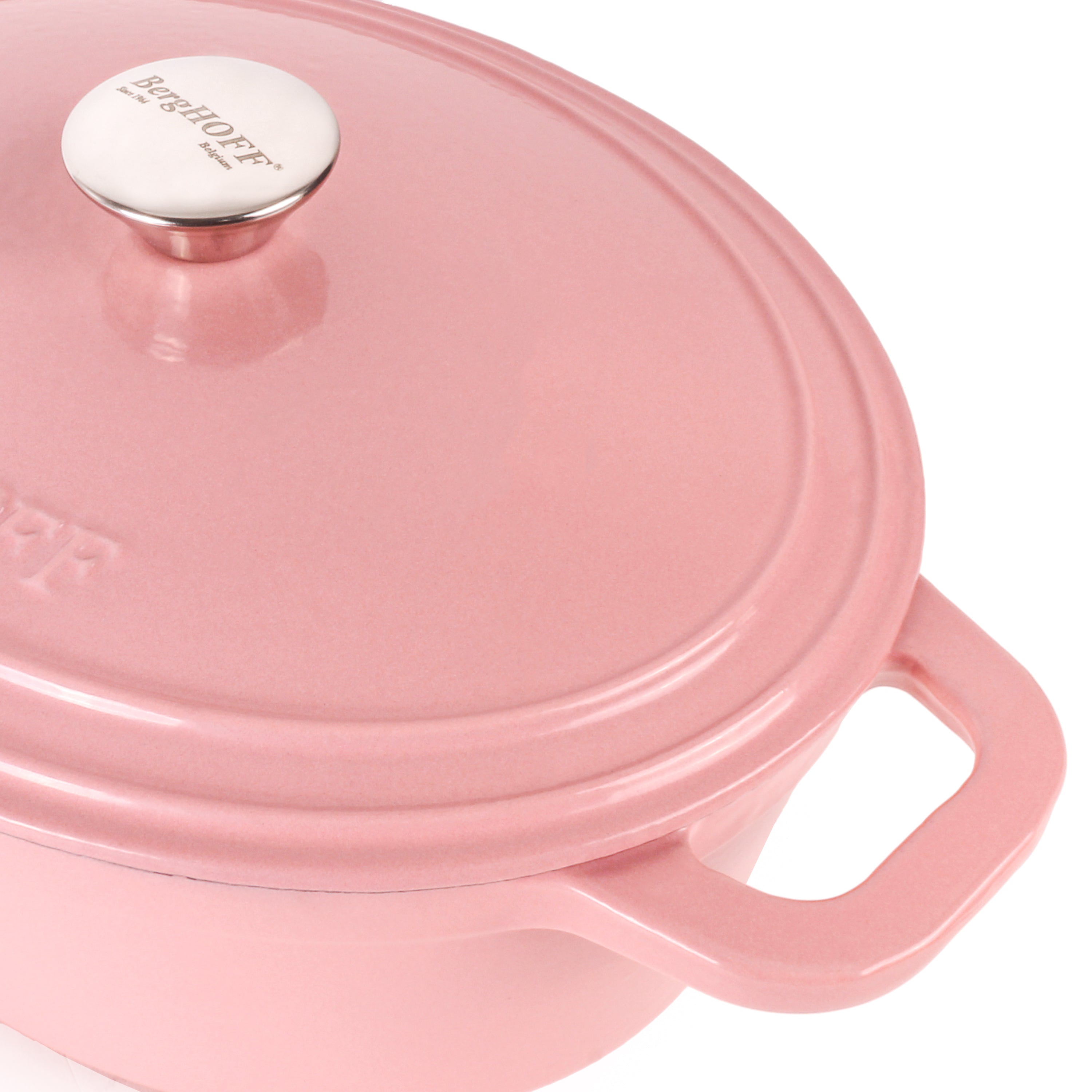 BergHOFF Neo 4-Piece Cast Iron Cookware Set - Pink Fry Pan, Grill Pan & Dutch Oven for Stovetop, Oven & Outdoor Cooking | Non-Stick & Even Heat Distribution | Perfect for Searing, Grilling, Baking & Camping