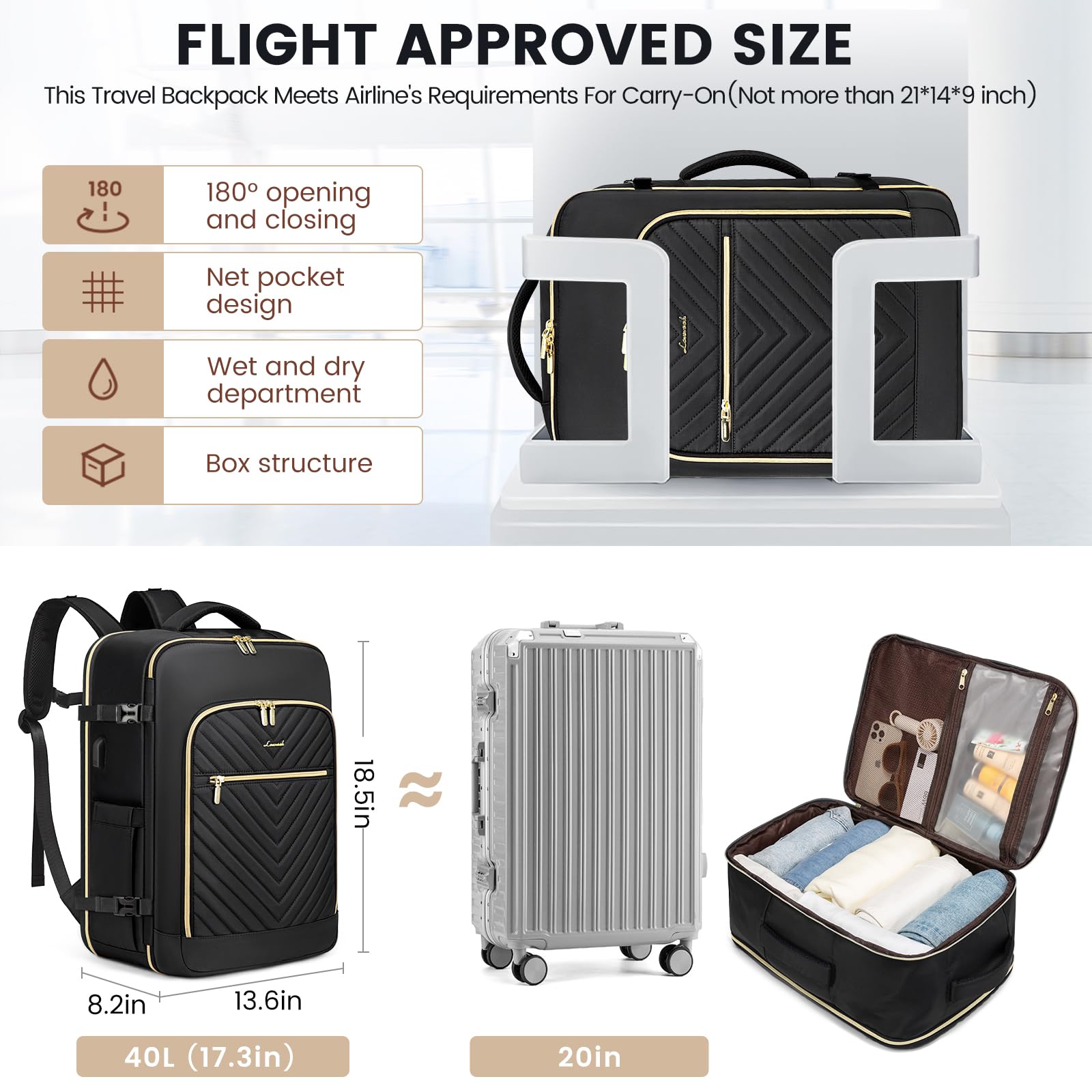 LOVEVOOK Large Travel Backpack for Women - Flight Approved Carry On Backpack with USB Charging Port & 3 Packing Cubes, Waterproof 17 Inch Laptop Backpack for Business Travel, Commuting & Weekend Getaways