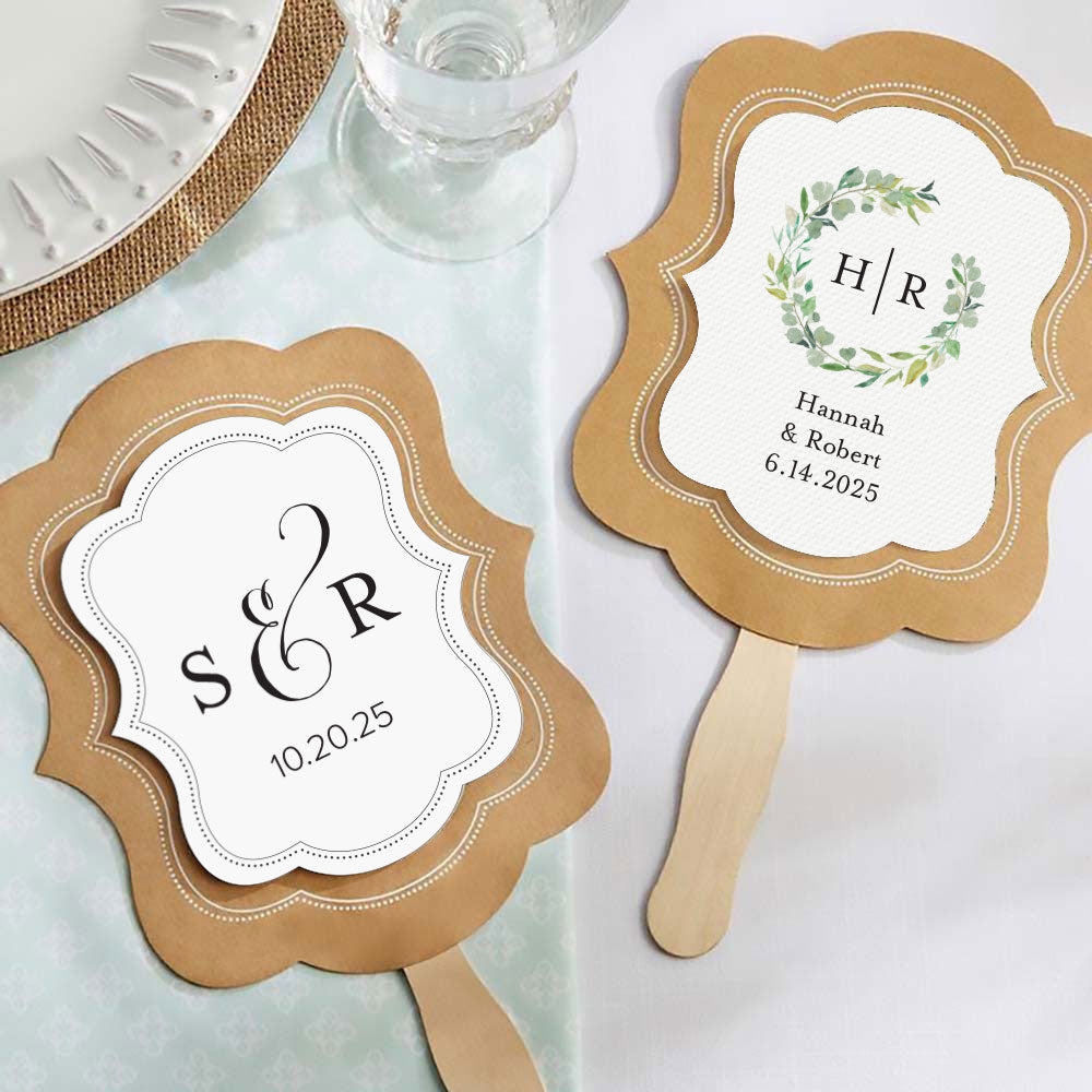 Personalized Kraft Hand Fan Set of 20 - Eco-Friendly Paper Fans for Weddings, Parties & Outdoor Events - Custom Printed Handheld Fans for Guests & Decorations