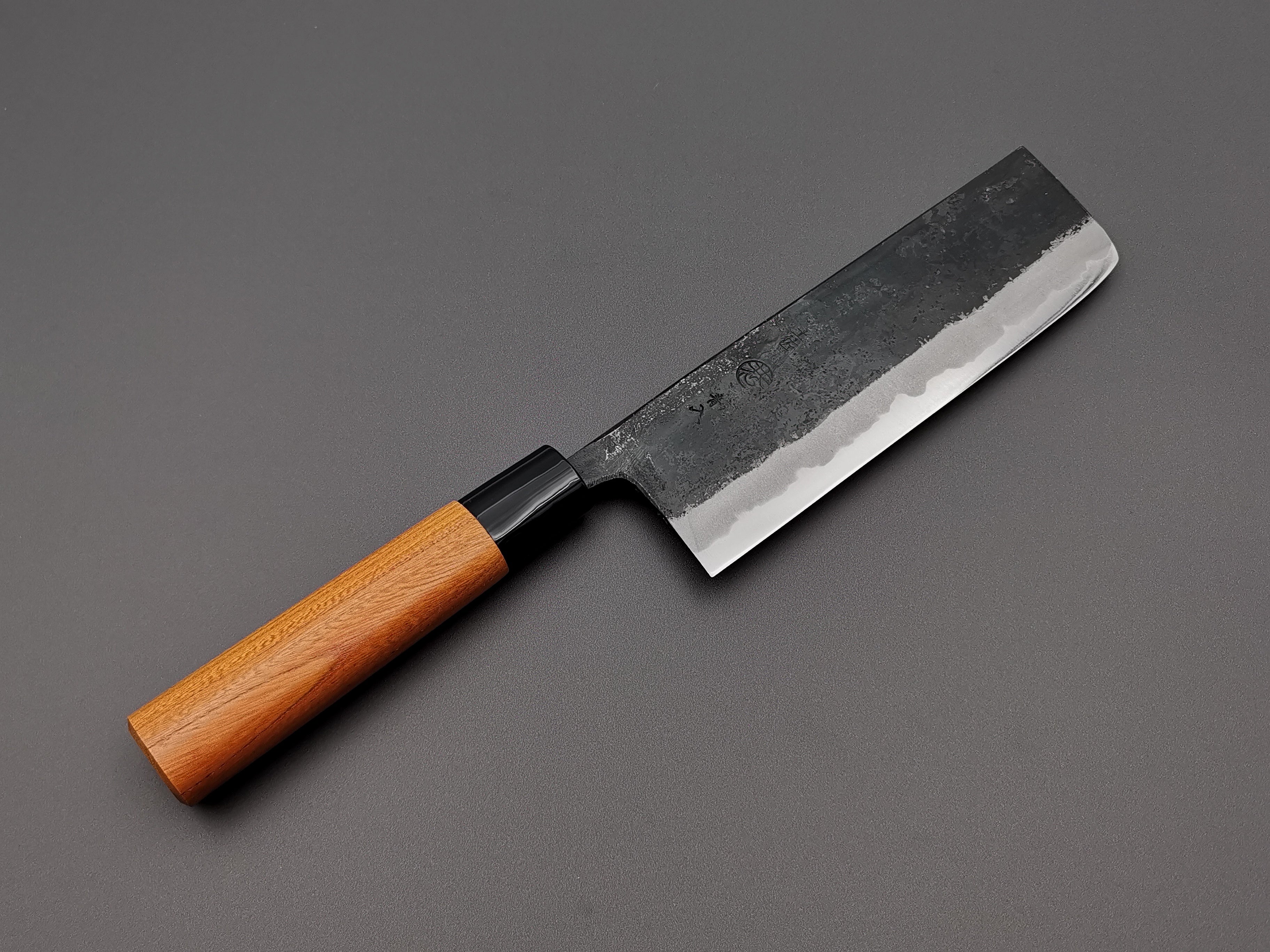 Premium Japanese Aogami Kurouchi Nakiri Knife by Kyohei Shindo - High Carbon Steel Kitchen Knife for Professional Chefs & Home Cooking - Perfect for Slicing Vegetables, Herbs & Sushi Prep