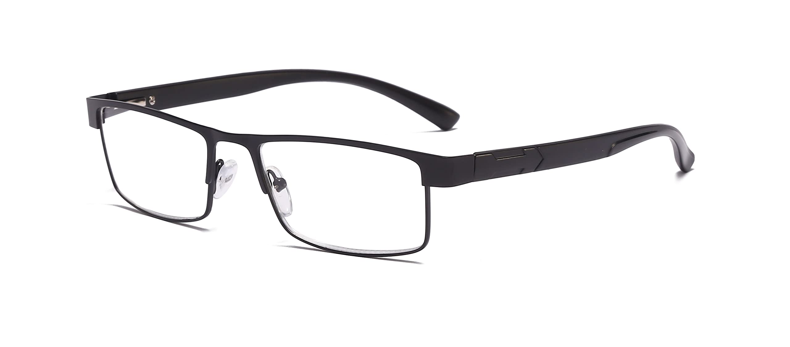B&Q 4 Pack Rectangular Metal Frame Spring Hinge Blue Light Blocking Reading Glasses for Men - Anti-Eye Strain Computer Glasses for Office Work & Screen Time