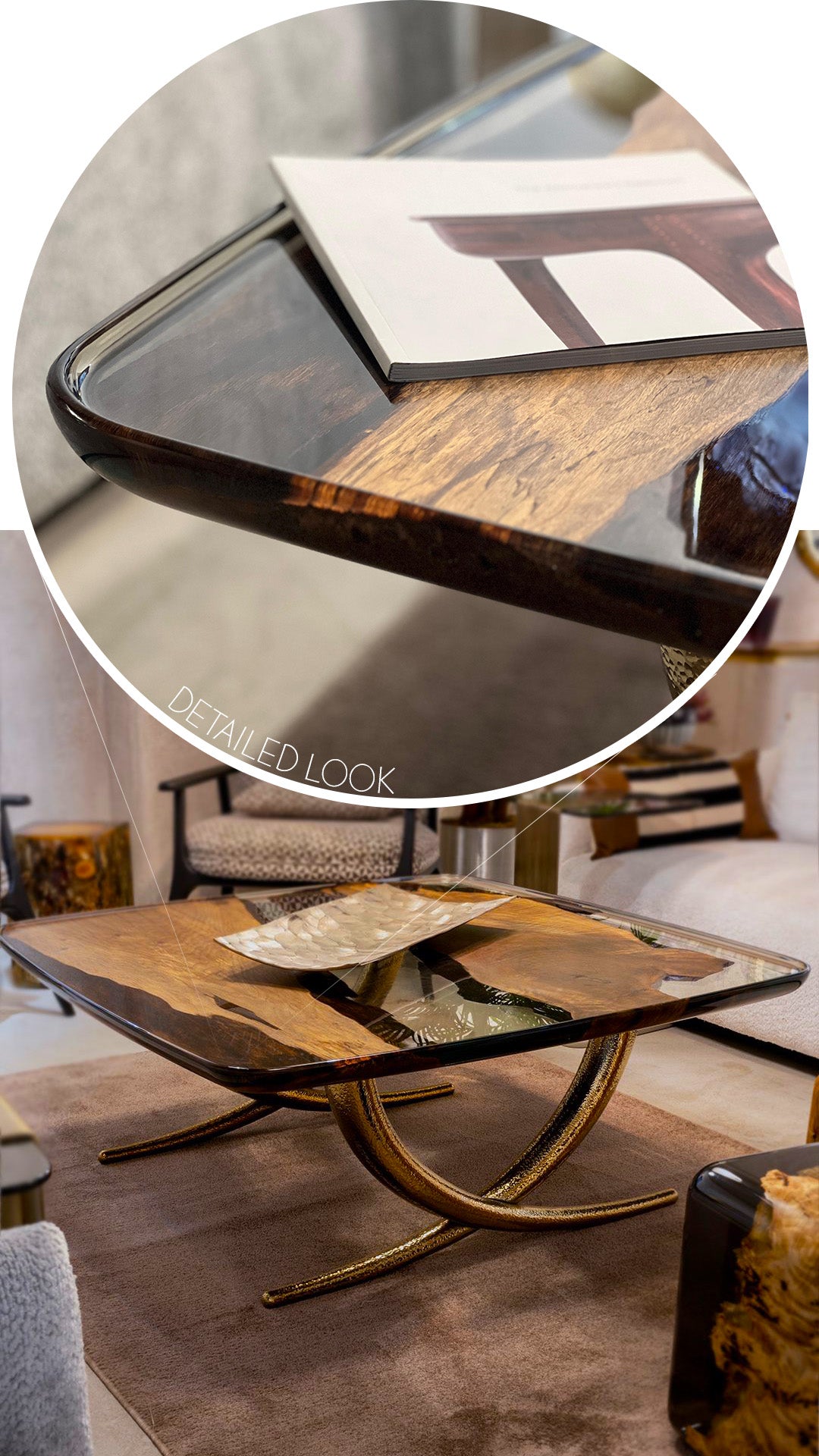 Luxury Ivory Epoxy Resin Coffee Table for Living Room - Modern Dining Table for Home Decor, Office, Lounge & Hotel Use
