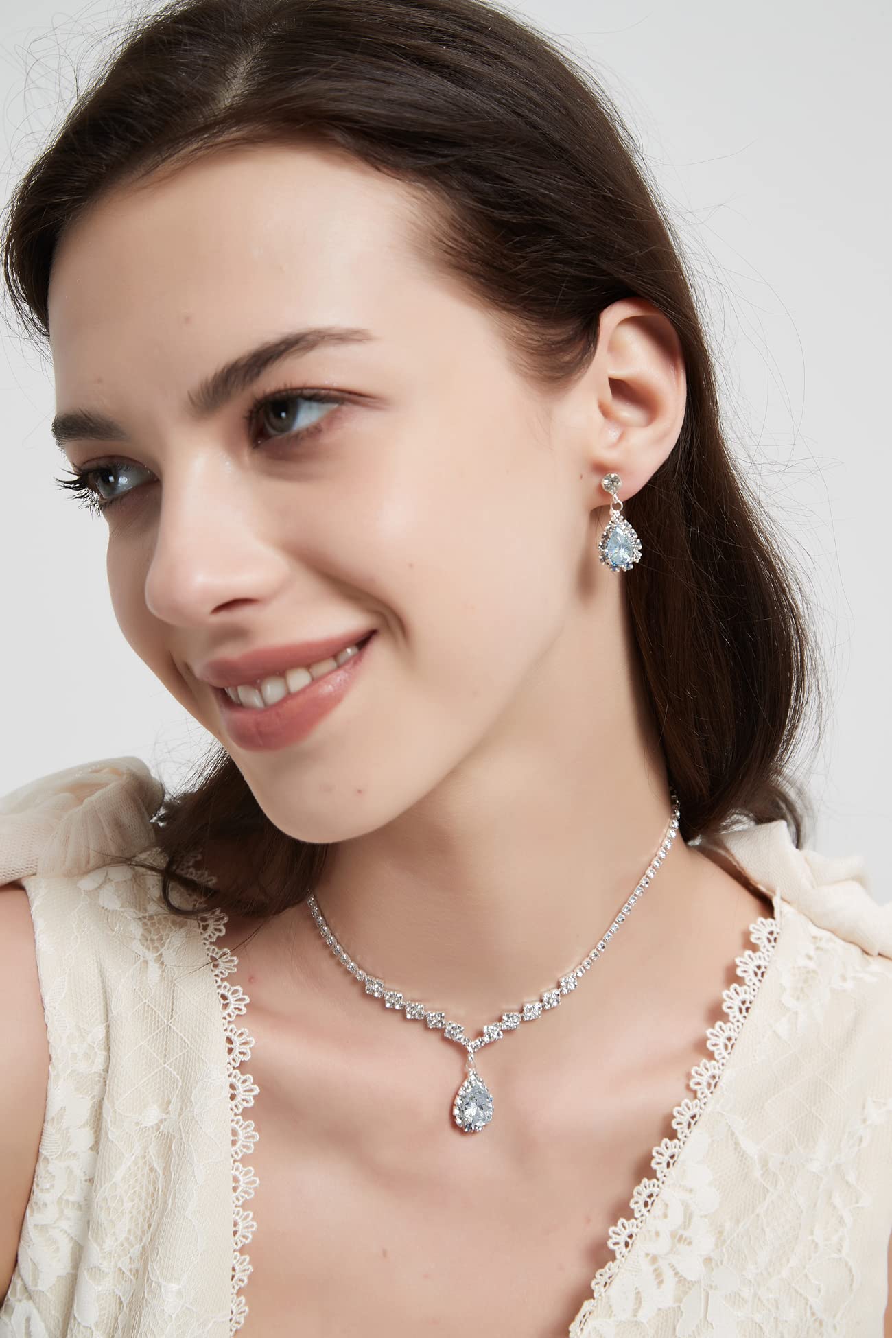 UDYLGOON Rhinestone Crystal Bridal Jewelry Set - Earrings & Necklace for Bride & Bridesmaids | Wedding, Prom, Evening Gown Accessories