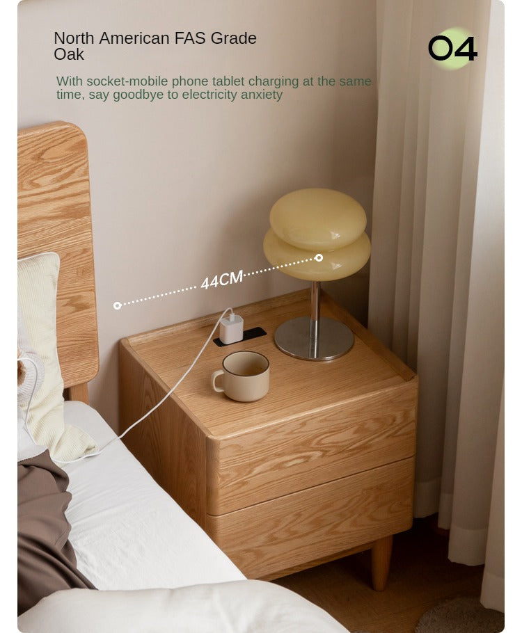 Solid Oak and Ash Wood White Wax Nightstand - Small Bedside Table for Bedroom, Living Room, or Nursery | Rustic Modern Home Decor