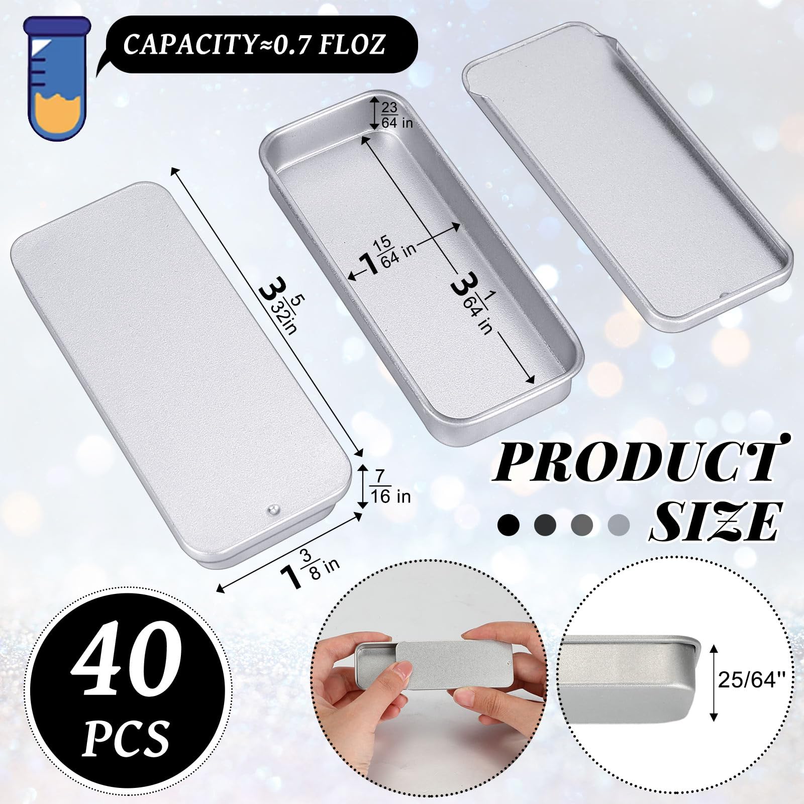 40 Pcs Small Slide Top Tin Containers - 3.15