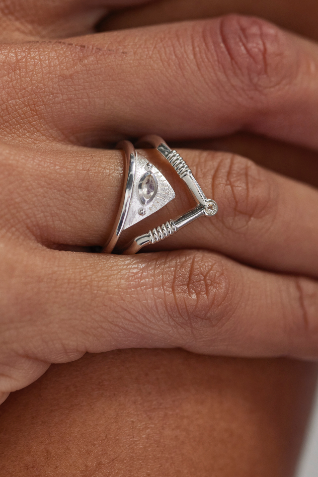 Sterling Silver Banded Chevron Stackable Rings Set - Perfect for Layering, Stacking & Everyday Wear