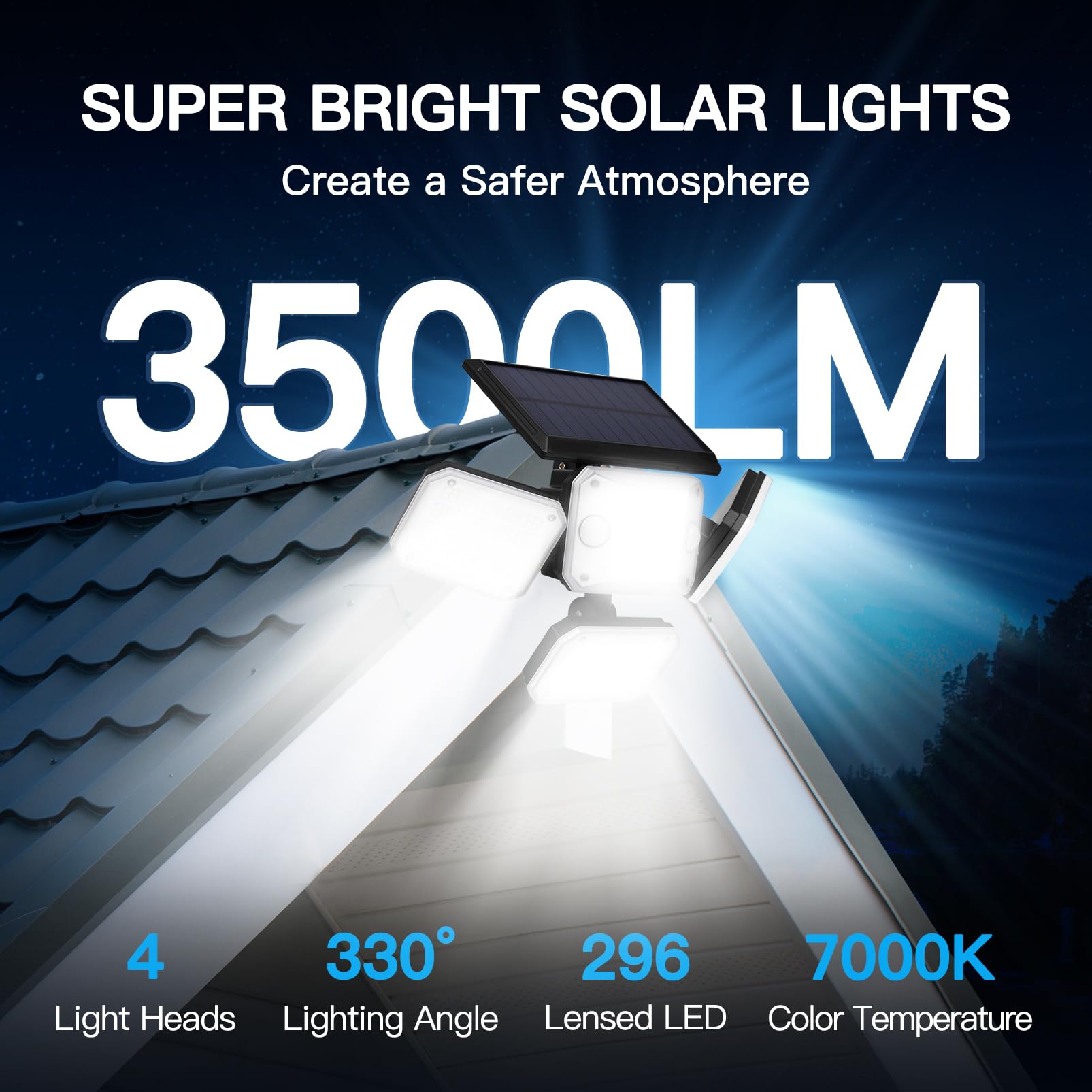 **296 LED Solar Security Lights Outdoor with Motion Sensor - 3500LM 7000K Bright Flood Lights, IP65 Waterproof & Remote Control - 5M Cord for Yard, Garage, Garden (2 Pack) - Perfect for Pathway, Patio & Driveway Safety Lighting**