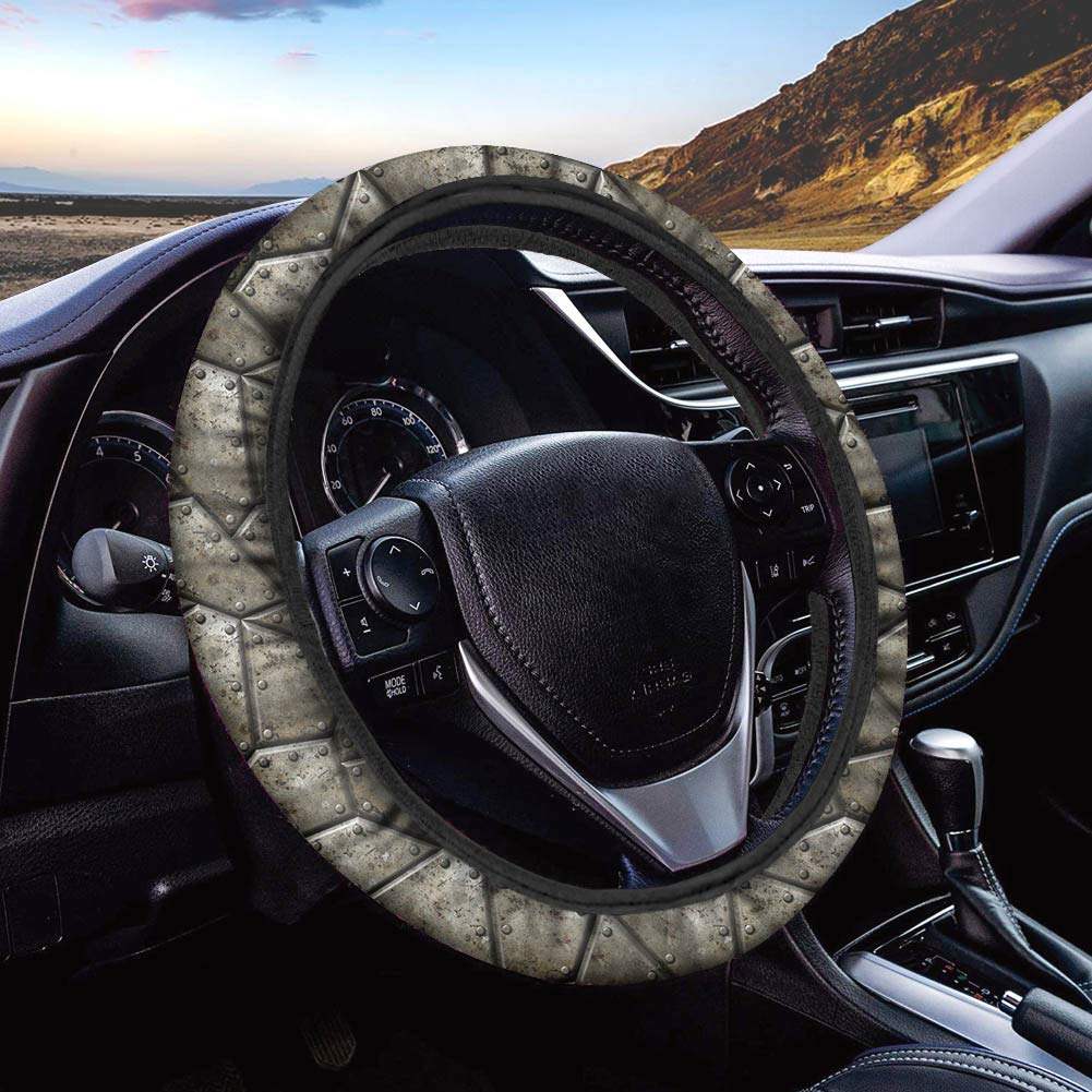 CLOHOMIN Punk Metal Print Neoprene Steering Wheel Cover - Breathable, Sweat-Absorbing, Anti-Slip Universal Fit (15 Inch) for Cars, SUVs, Vans, Sedans & Trucks - Perfect for Hot Weather & Long Drives