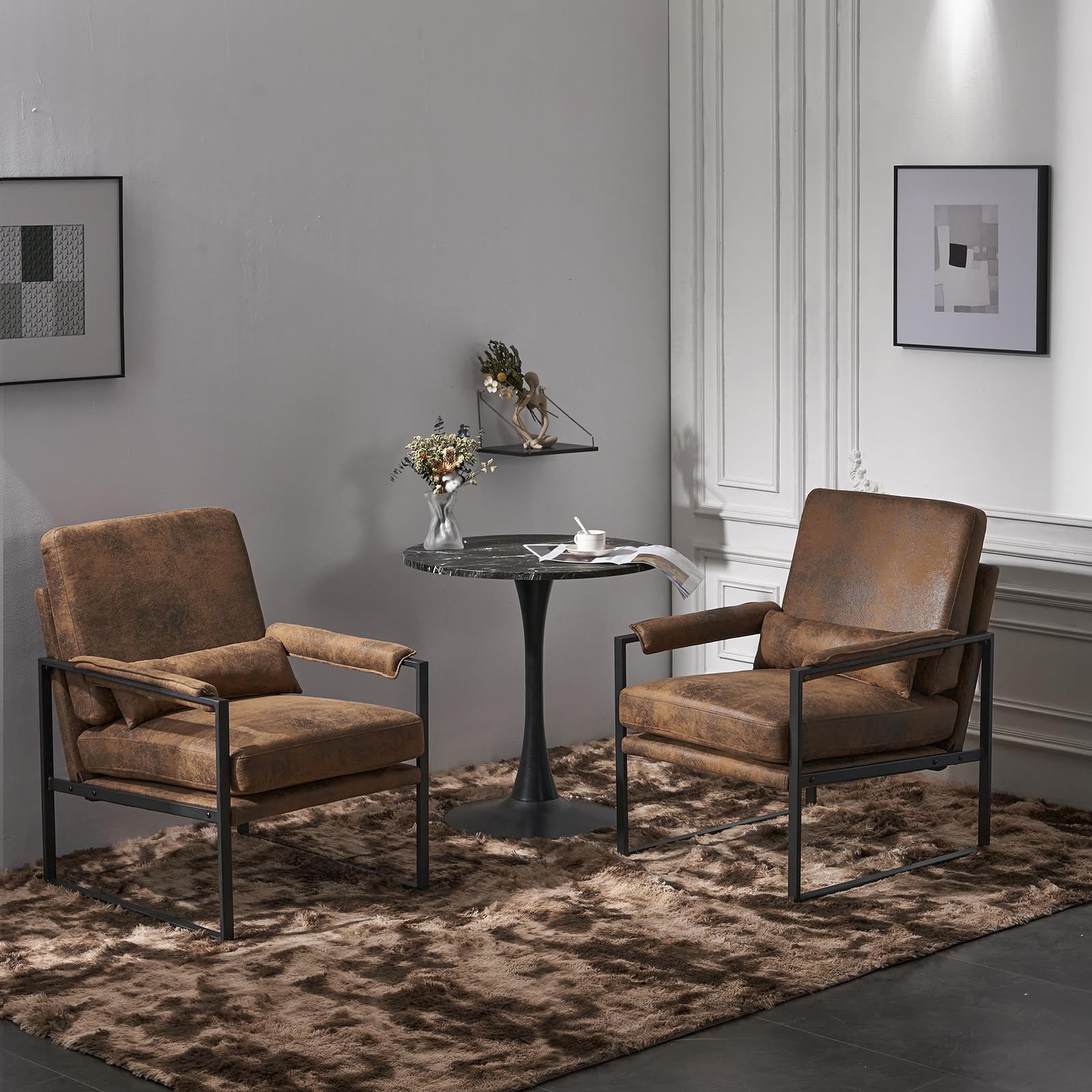 Modern Accent Chair for Living Room - Iron Frame Lounge Chair with Bronzing Cloth Upholstery, Comfortable Armchair for Bedroom, Office, Small Spaces & Apartments - Perfect for Reading, Relaxing & Vanity Areas (Orange)