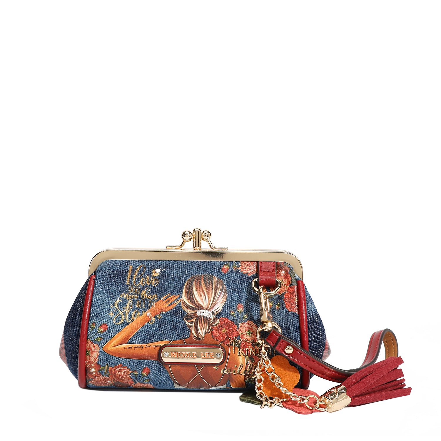 Denim Mini Kiss Lock Coin Purse Wristlet - Stylish Small Wallet for Women - Perfect for Parties, Shopping & Everyday Use