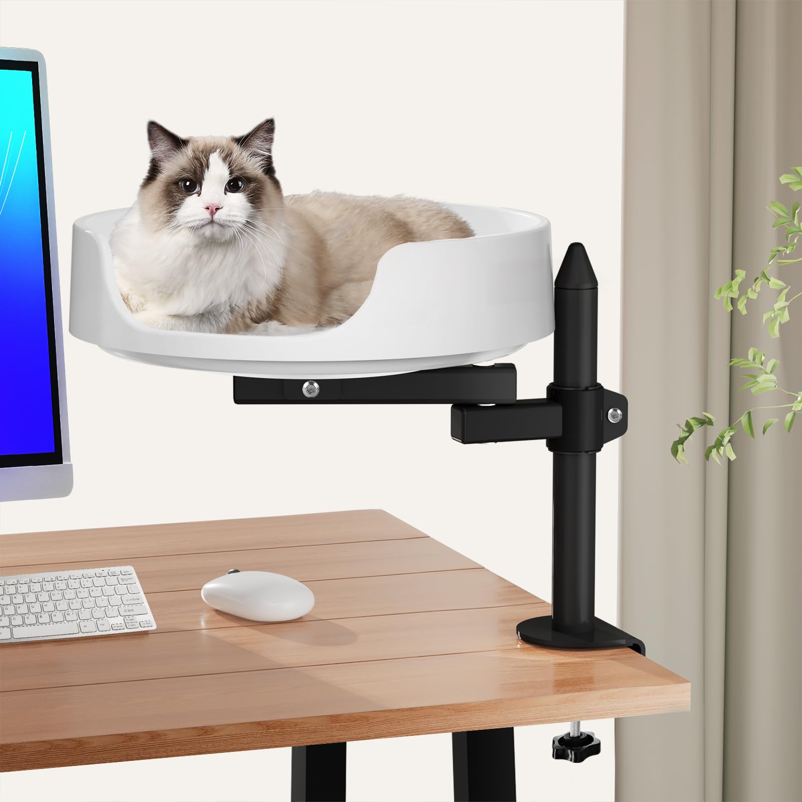 Elevated Cat Bed for Desk - Rotatable 45° Cat House with Pet Cushions - Keep Your Kitten Close & Workspace Organized - Perfect for Home Office, Study or Small Spaces